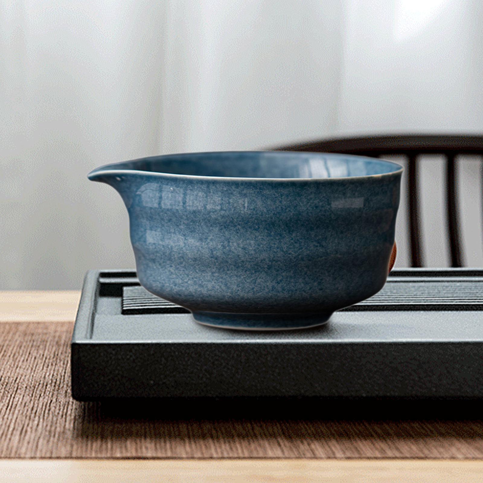 Ceramic Matcha Bowl Craft Porcelain Tea Bowl for Living Room Kitchen Desktop Dark Blue