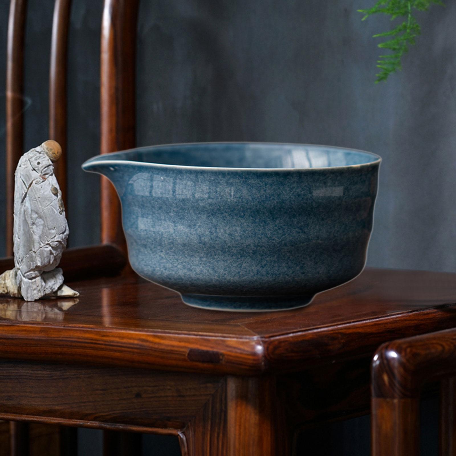 Ceramic Matcha Bowl Craft Porcelain Tea Bowl for Living Room Kitchen Desktop Dark Blue