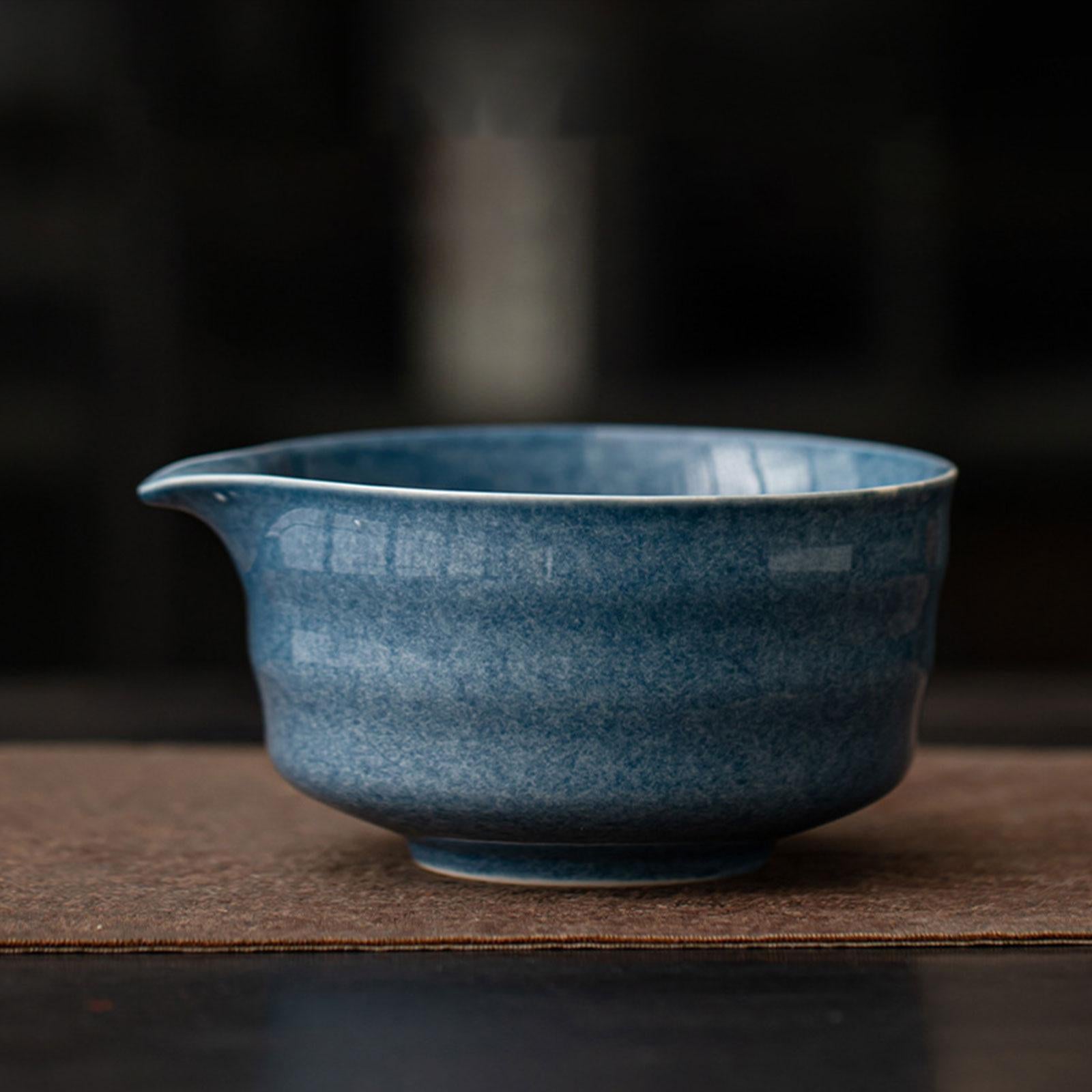 Ceramic Matcha Bowl Craft Porcelain Tea Bowl for Living Room Kitchen Desktop Dark Blue
