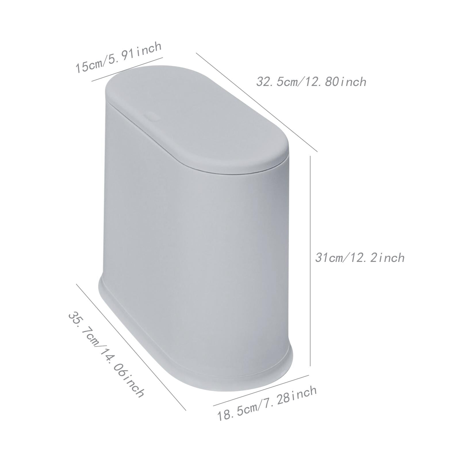 Trash Can with Lid Space Saving Small Press Type Wastebasket for Home Toilet Grey