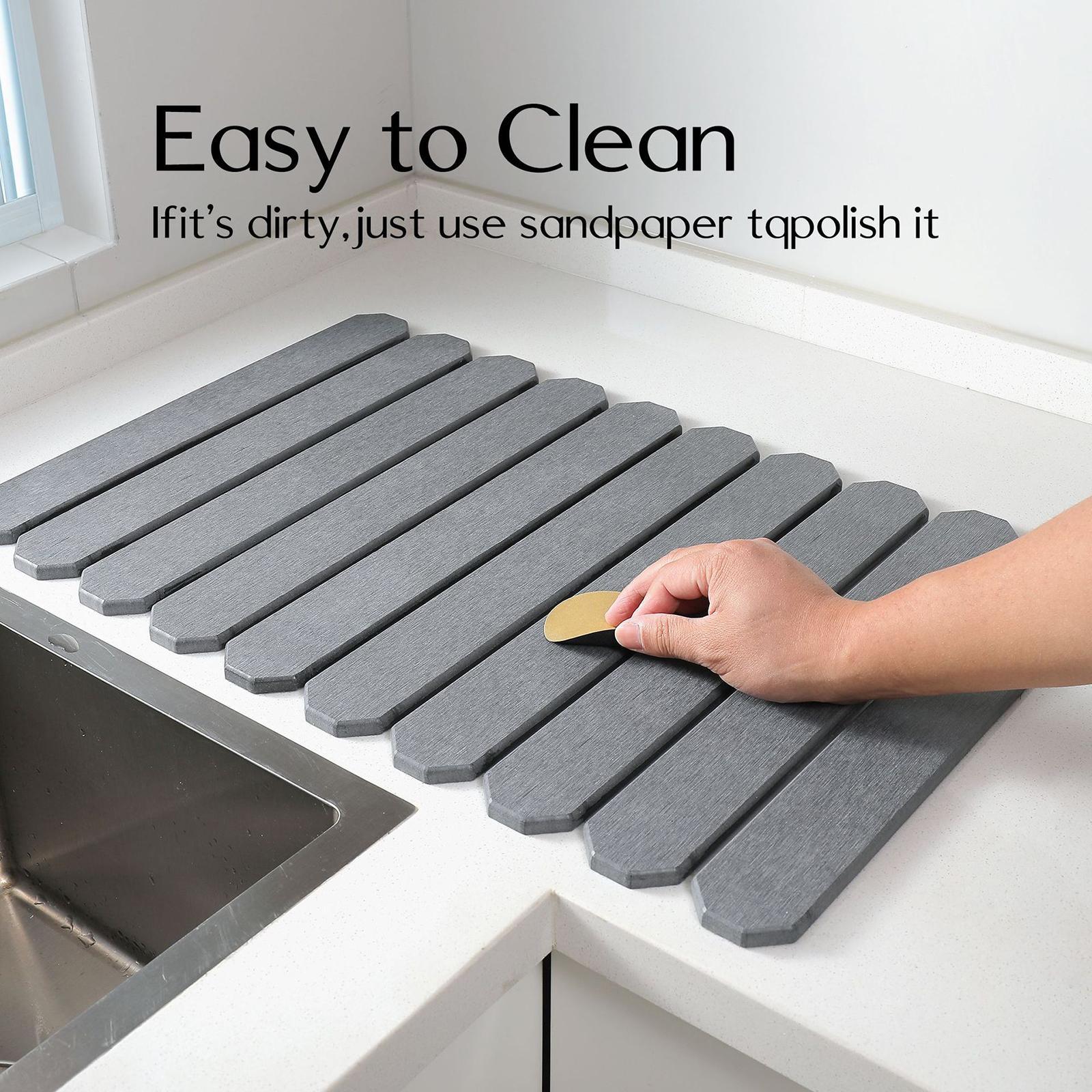Stone Drying Mat for Kitchen Counter Large for Bathroom Household Countertop Dark Grey