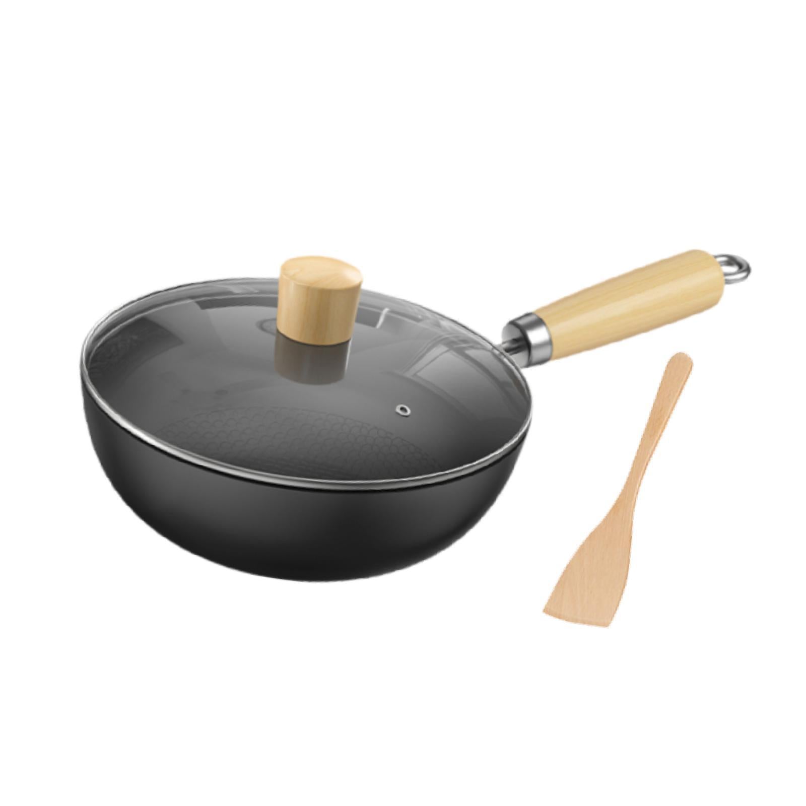 Wok Pan Cookware 7'' for Induction Cooker Chinese Wok for Home Cooking With Lid