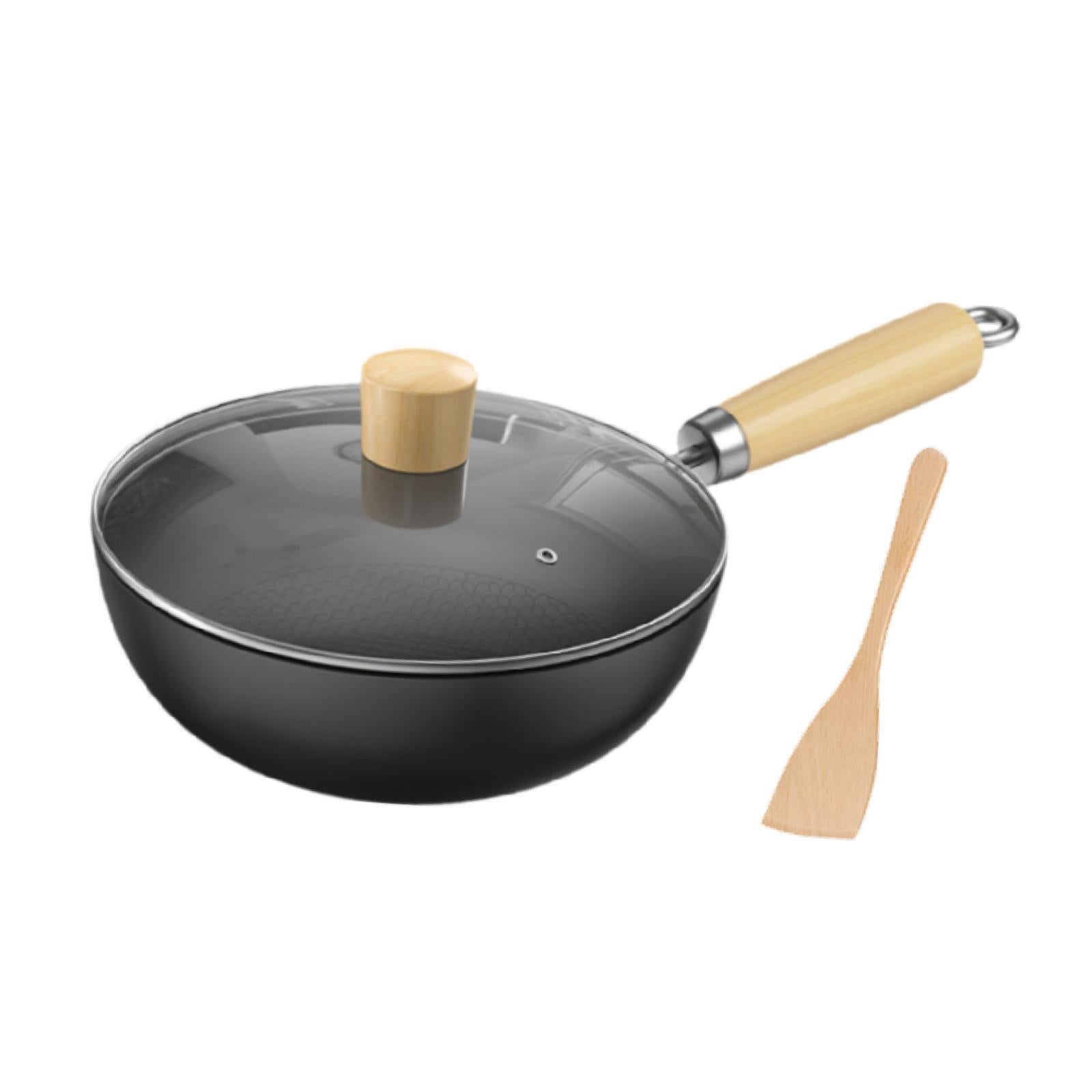 Wok Pan Cookware 7'' for Induction Cooker Chinese Wok for Home Cooking With Lid