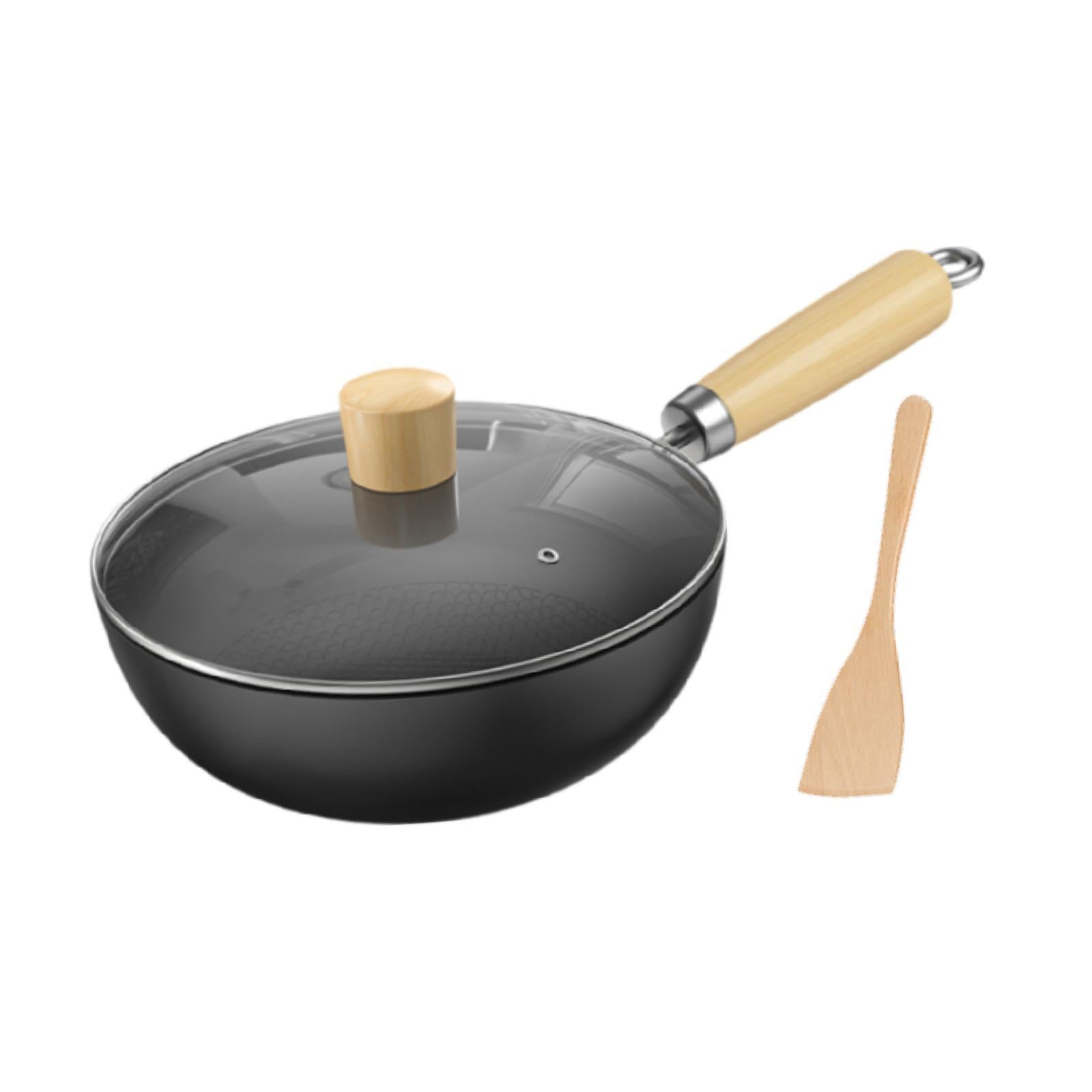 Wok Pan Cookware 7'' for Induction Cooker Chinese Wok for Home Cooking With Lid
