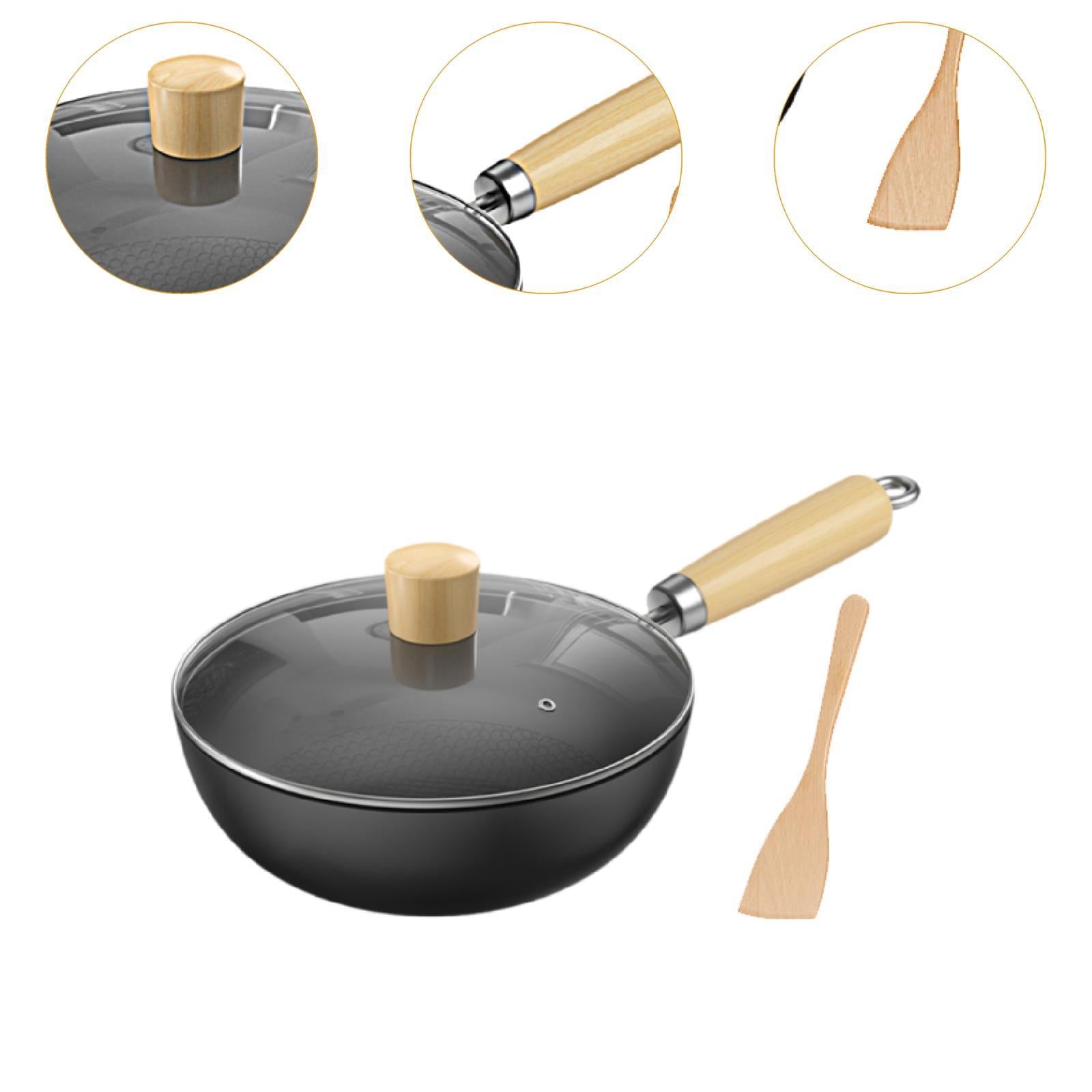 Wok Pan Cookware 7'' for Induction Cooker Chinese Wok for Home Cooking With Lid
