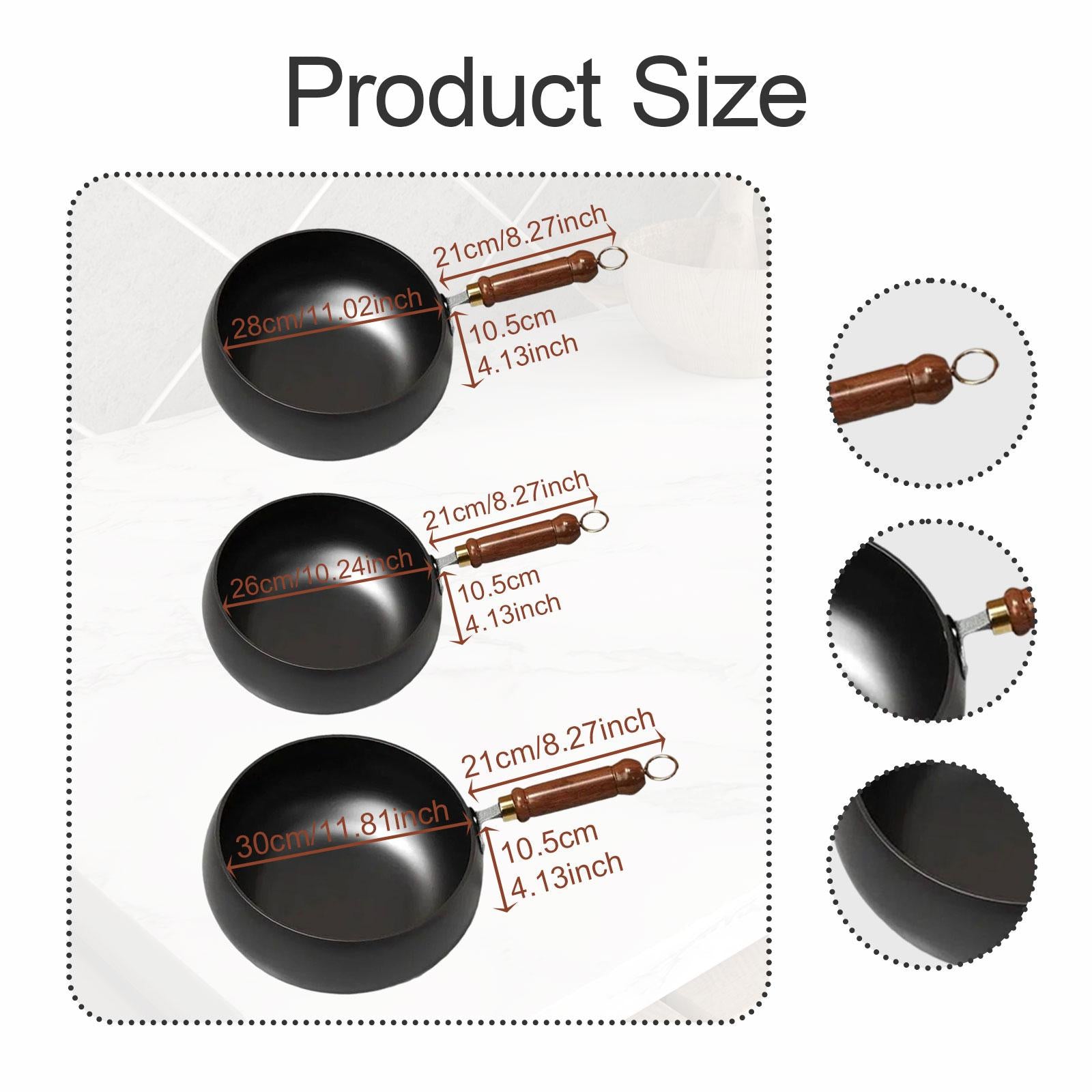 Wok Pan Ergonomic Wooden Handle No Coating Frying Pan for Home Kitchen 28 cm
