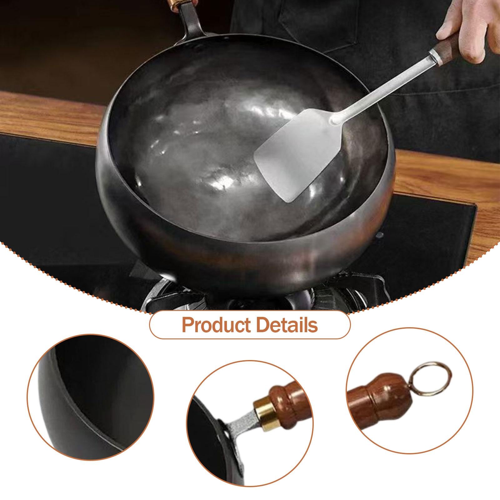 Wok Pan Ergonomic Wooden Handle No Coating Frying Pan for Home Kitchen 30 cm