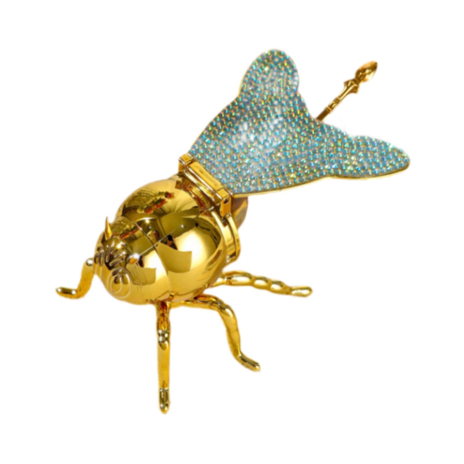 Bee Honey Pot Figurine Ornament Modern Spice Pot for Kitchen Festive Parties Gold and Green