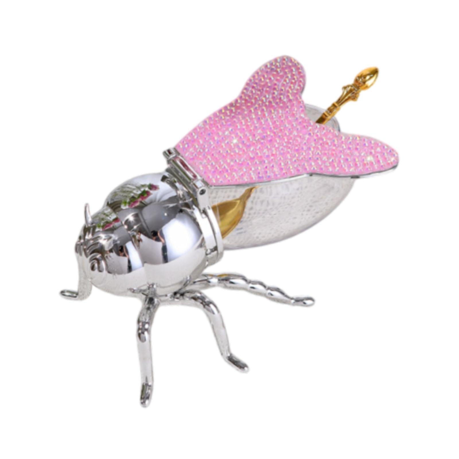 Bee Honey Pot Figurine Ornament Modern Spice Pot for Kitchen Festive Parties Argent pink