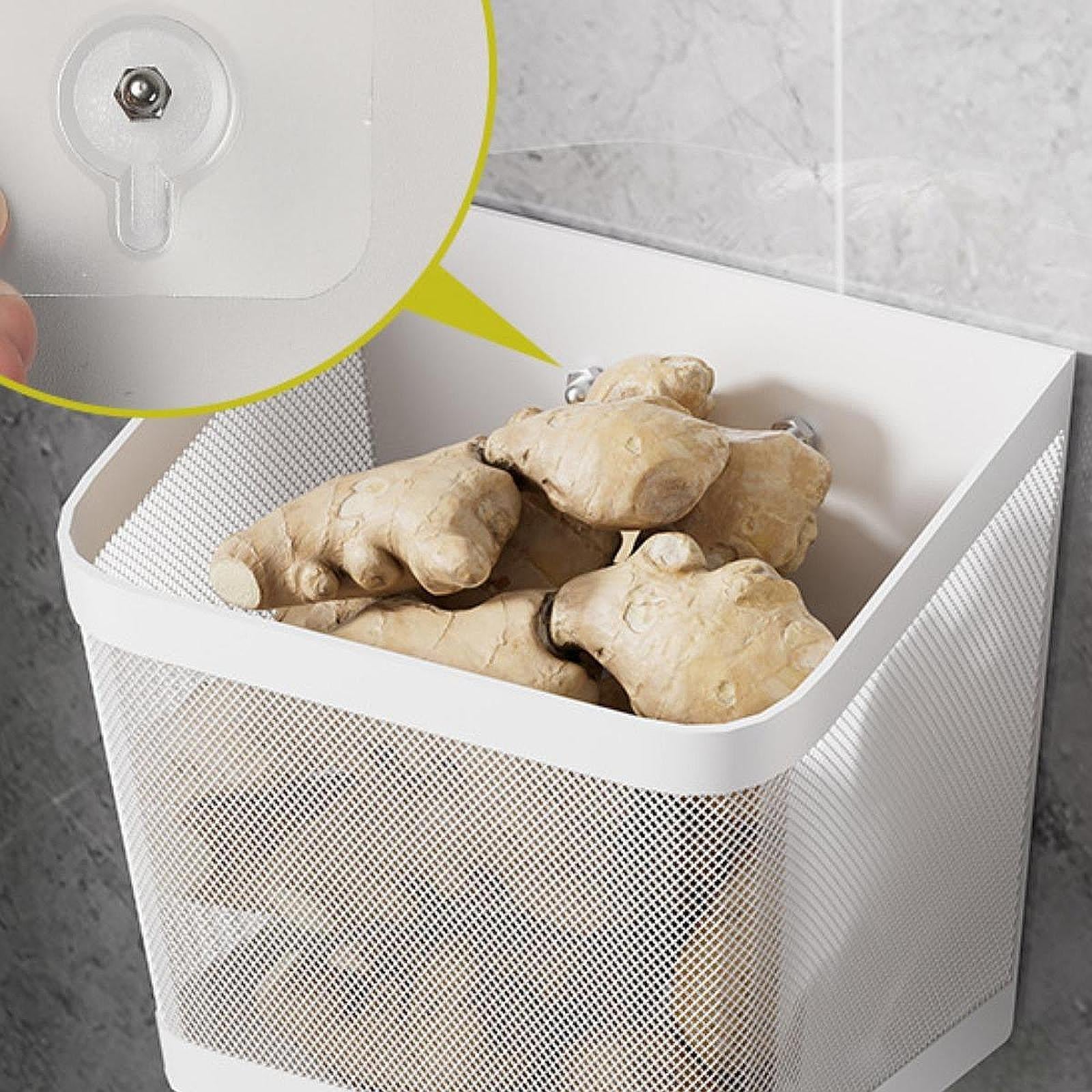 Hanging Wall Basket Minimalist Garlic Keeper for Bathroom Kitchen Restaurant Single Layer White