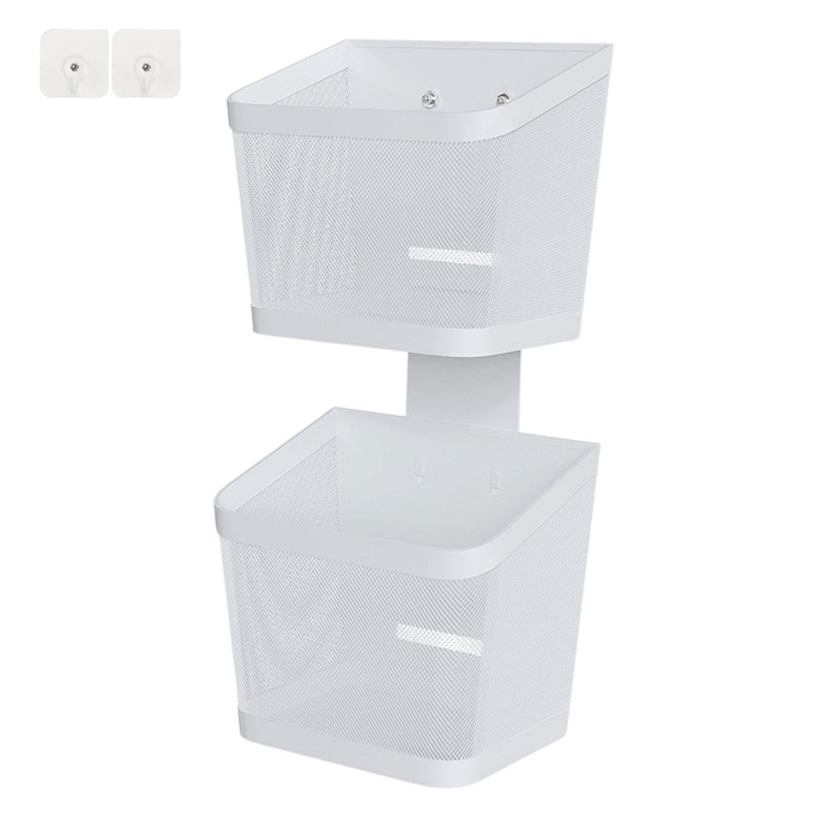 Hanging Wall Basket Minimalist Garlic Keeper for Bathroom Kitchen Restaurant Double Layer White