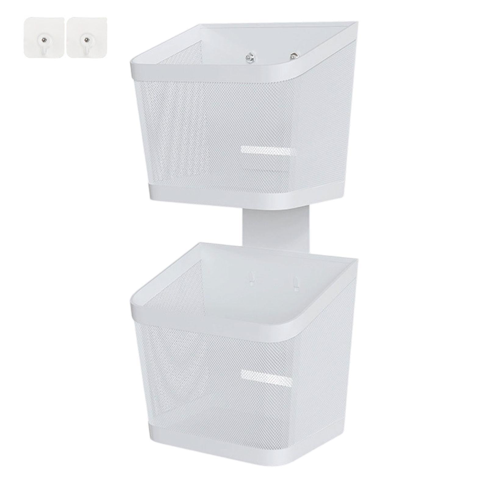 Hanging Wall Basket Minimalist Garlic Keeper for Bathroom Kitchen Restaurant Double Layer White
