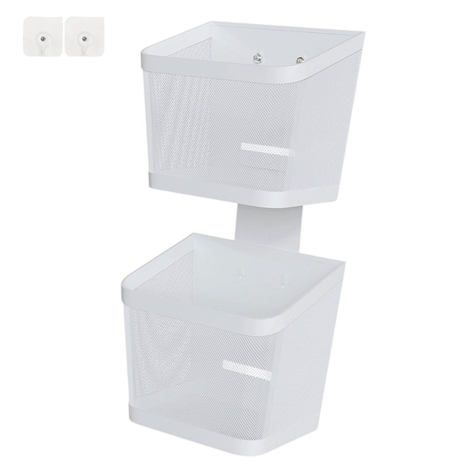 Hanging Wall Basket Minimalist Garlic Keeper for Bathroom Kitchen Restaurant Double Layer White