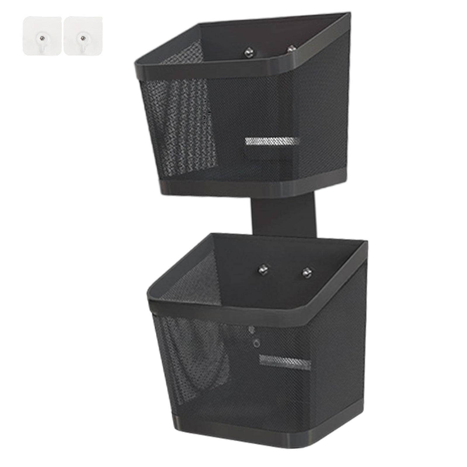 Hanging Wall Basket Minimalist Garlic Keeper for Bathroom Kitchen Restaurant Double Layer Black