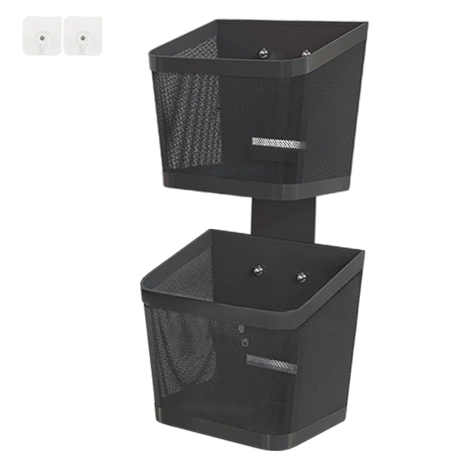 Hanging Wall Basket Minimalist Garlic Keeper for Bathroom Kitchen Restaurant Double Layer Black