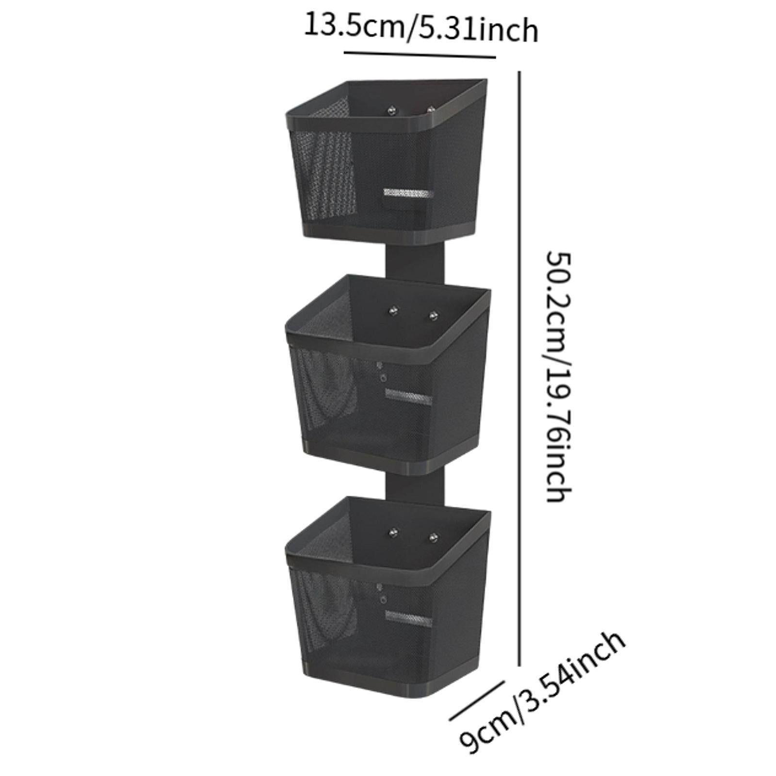Hanging Wall Basket Minimalist Garlic Keeper for Bathroom Kitchen Restaurant Three Layer Black
