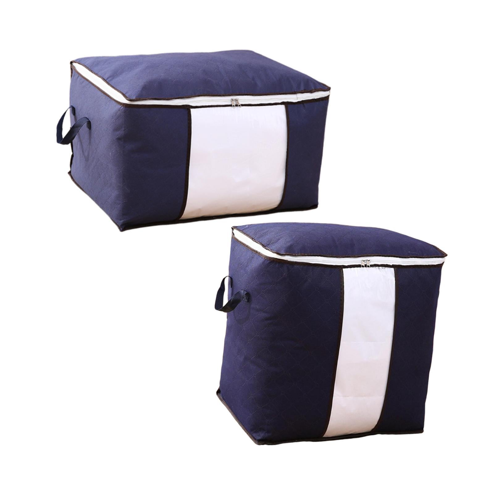 2Pcs Quilt Storage Bags with Zippers for Toys Bedding Accessories Bed Sheets Navy