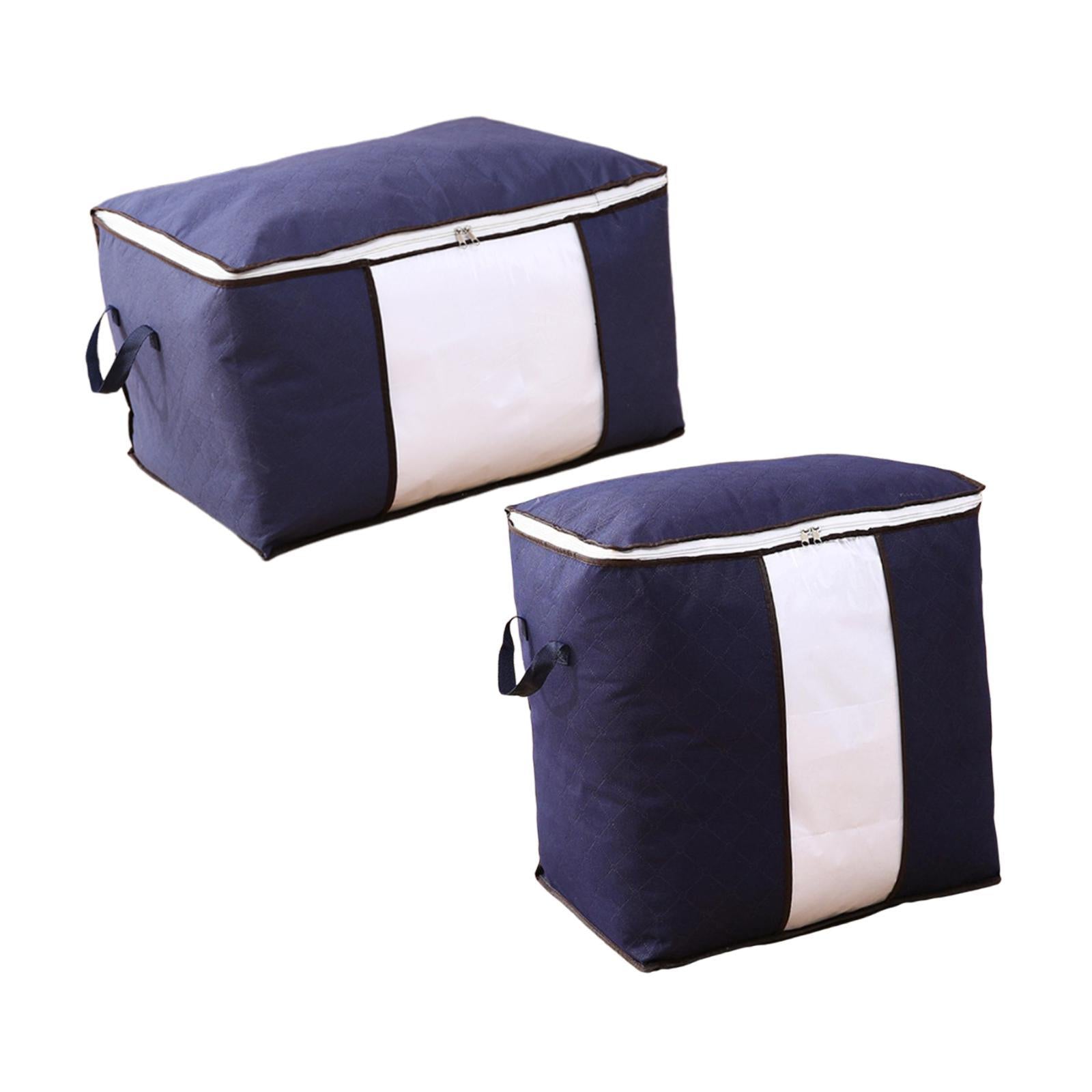 2Pcs Quilt Storage Bags with Zippers for Toys Bedding Accessories Bed Sheets Navy