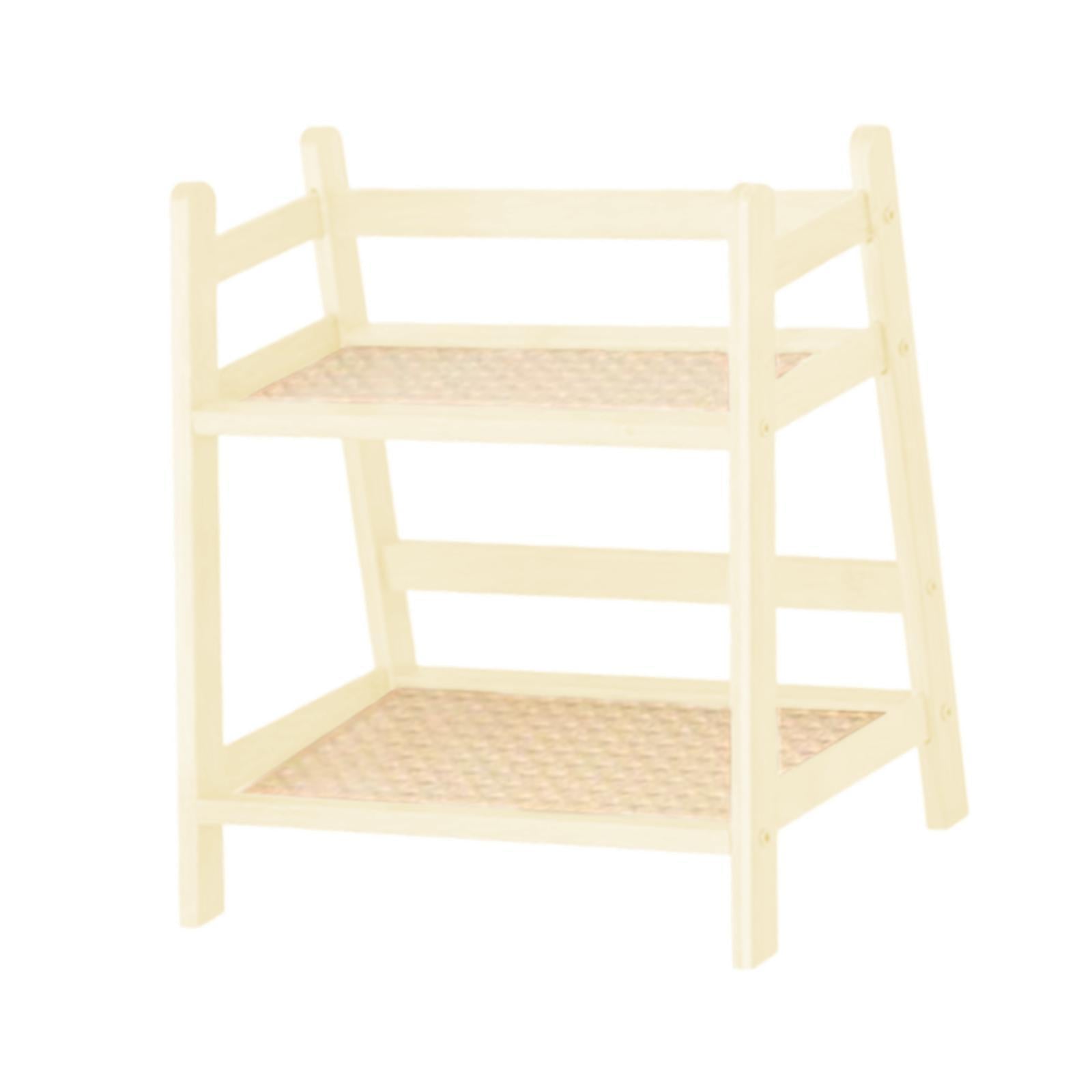 Bamboo Double Layer Rack Mug Holder Desk Storage Shelf for Hotel Dining Room S White