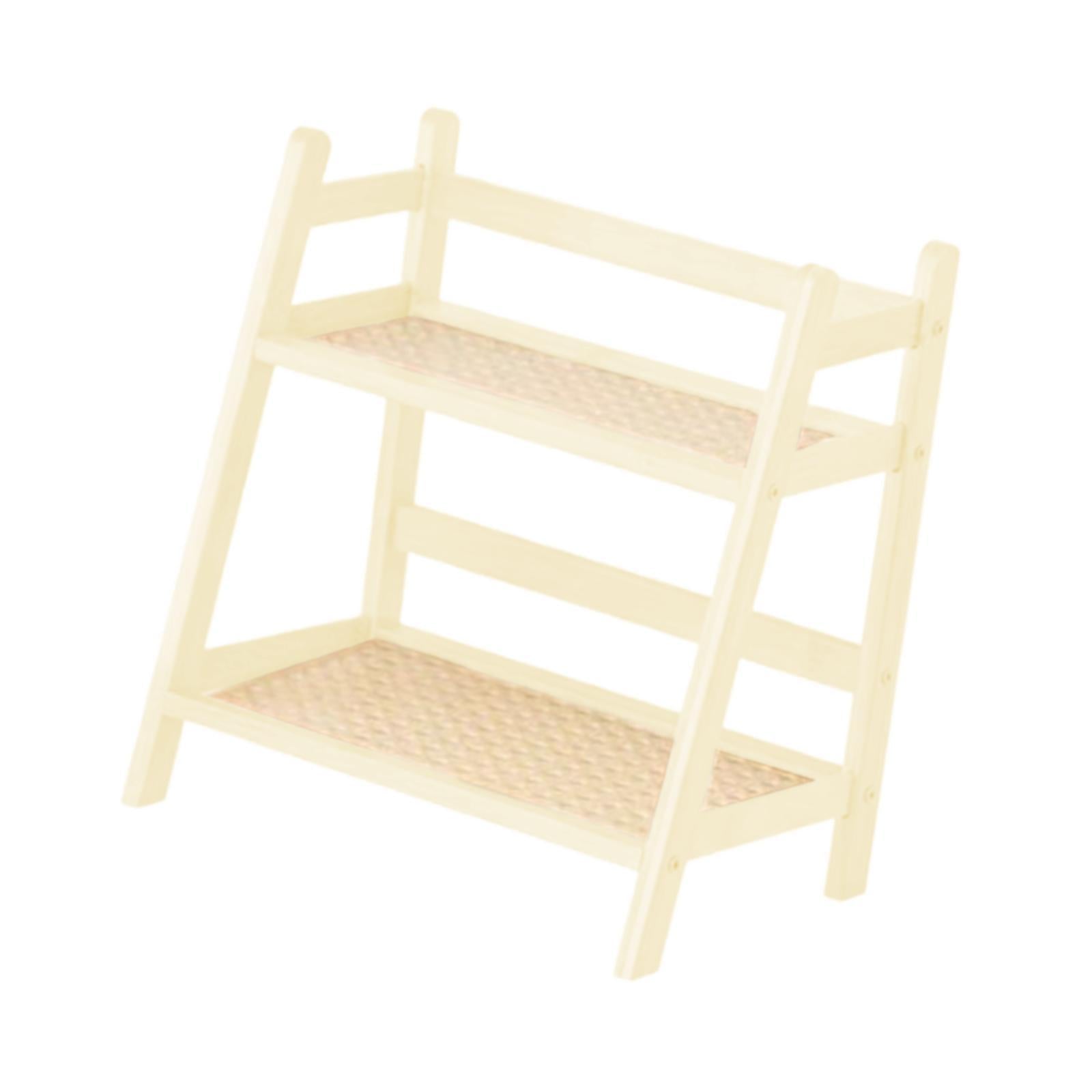 Bamboo Double Layer Rack Mug Holder Desk Storage Shelf for Hotel Dining Room S White