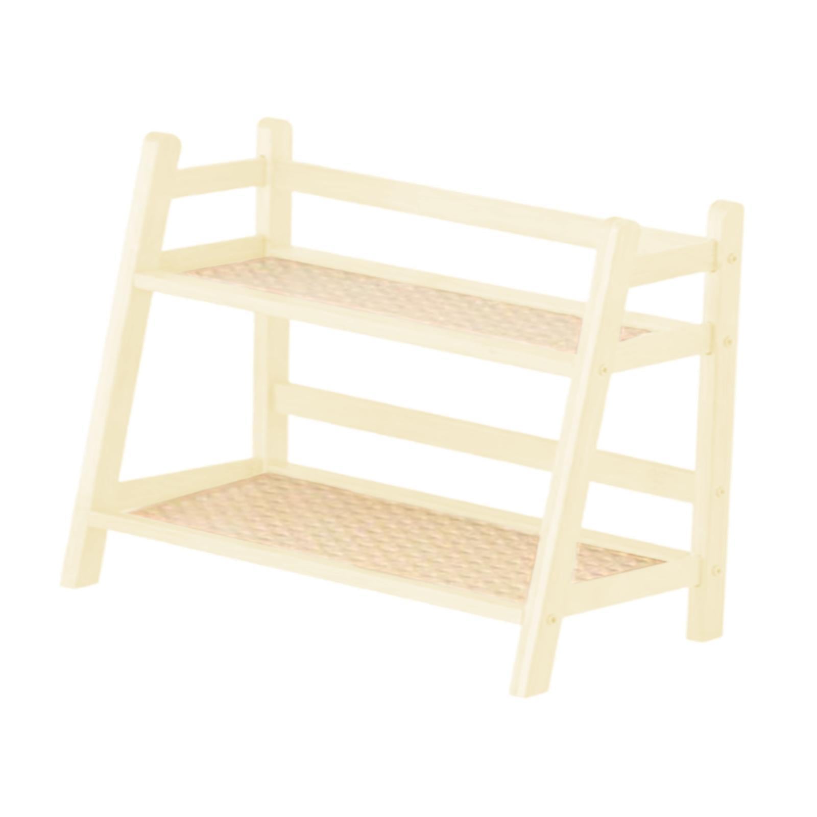 Bamboo Double Layer Rack Mug Holder Desk Storage Shelf for Hotel Dining Room M White