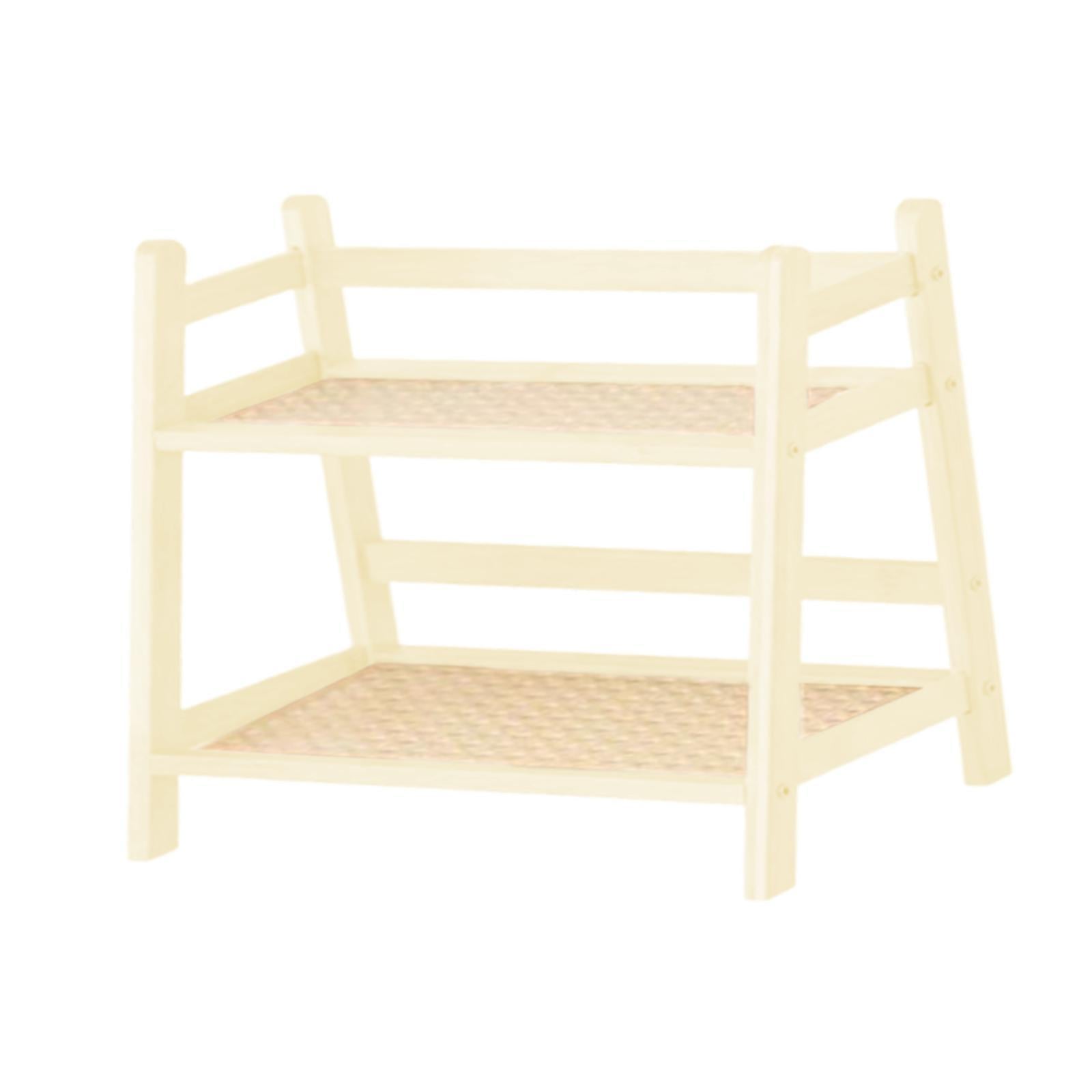Bamboo Double Layer Rack Mug Holder Desk Storage Shelf for Hotel Dining Room M White
