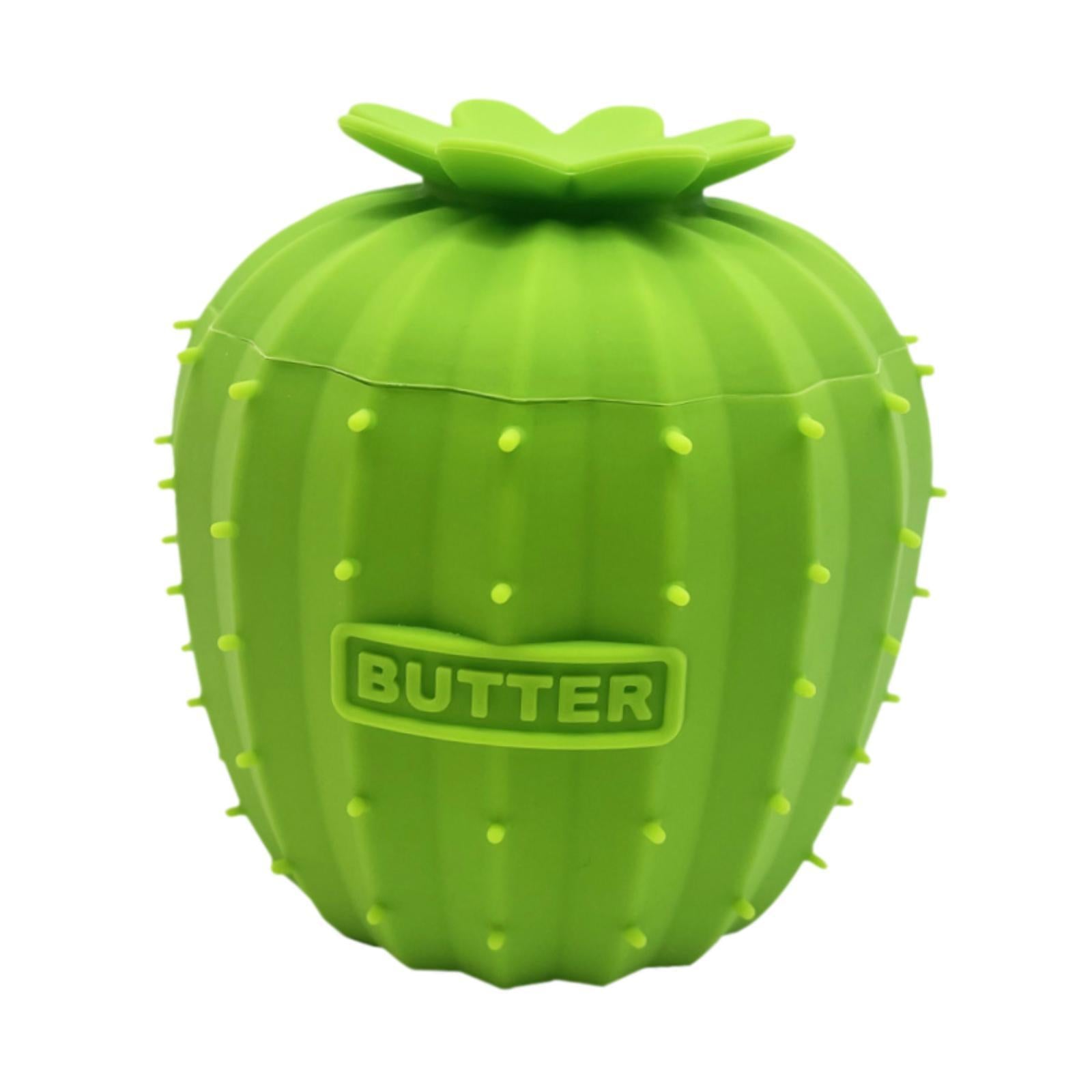 Butter Crock Cactus Shape Silicone Butter Dish for Cafe Restaurant Household Bright Green
