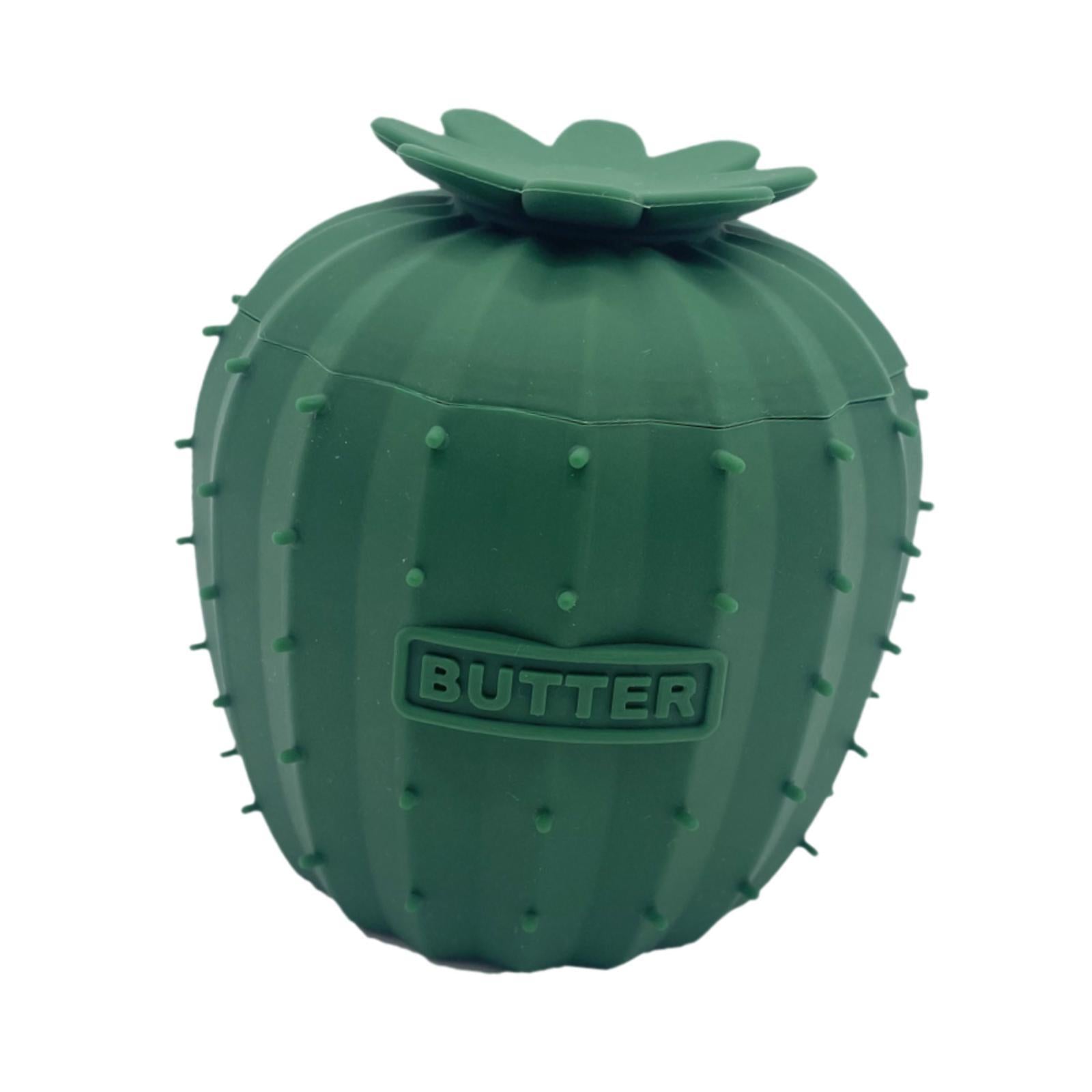 Butter Crock Cactus Shape Silicone Butter Dish for Cafe Restaurant Household Deep Green