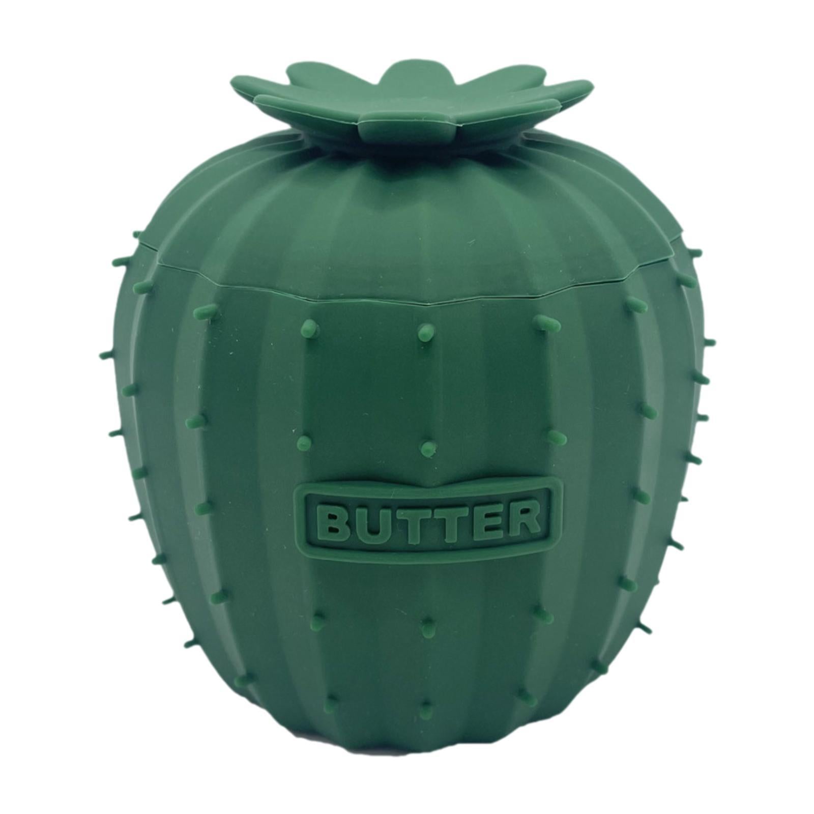 Butter Crock Cactus Shape Silicone Butter Dish for Cafe Restaurant Household Deep Green