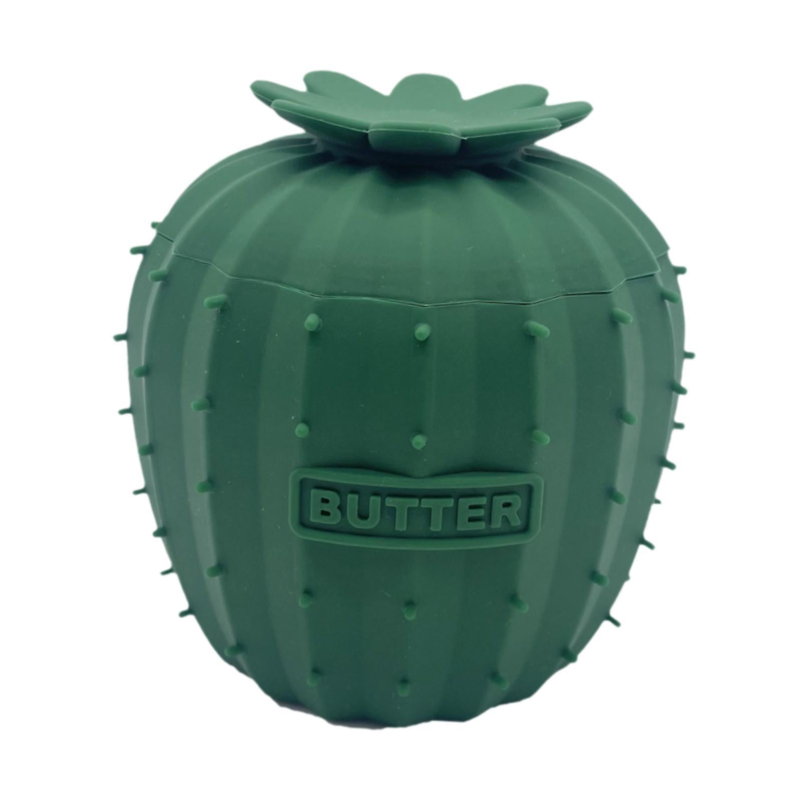 Butter Crock Cactus Shape Silicone Butter Dish for Cafe Restaurant Household Deep Green