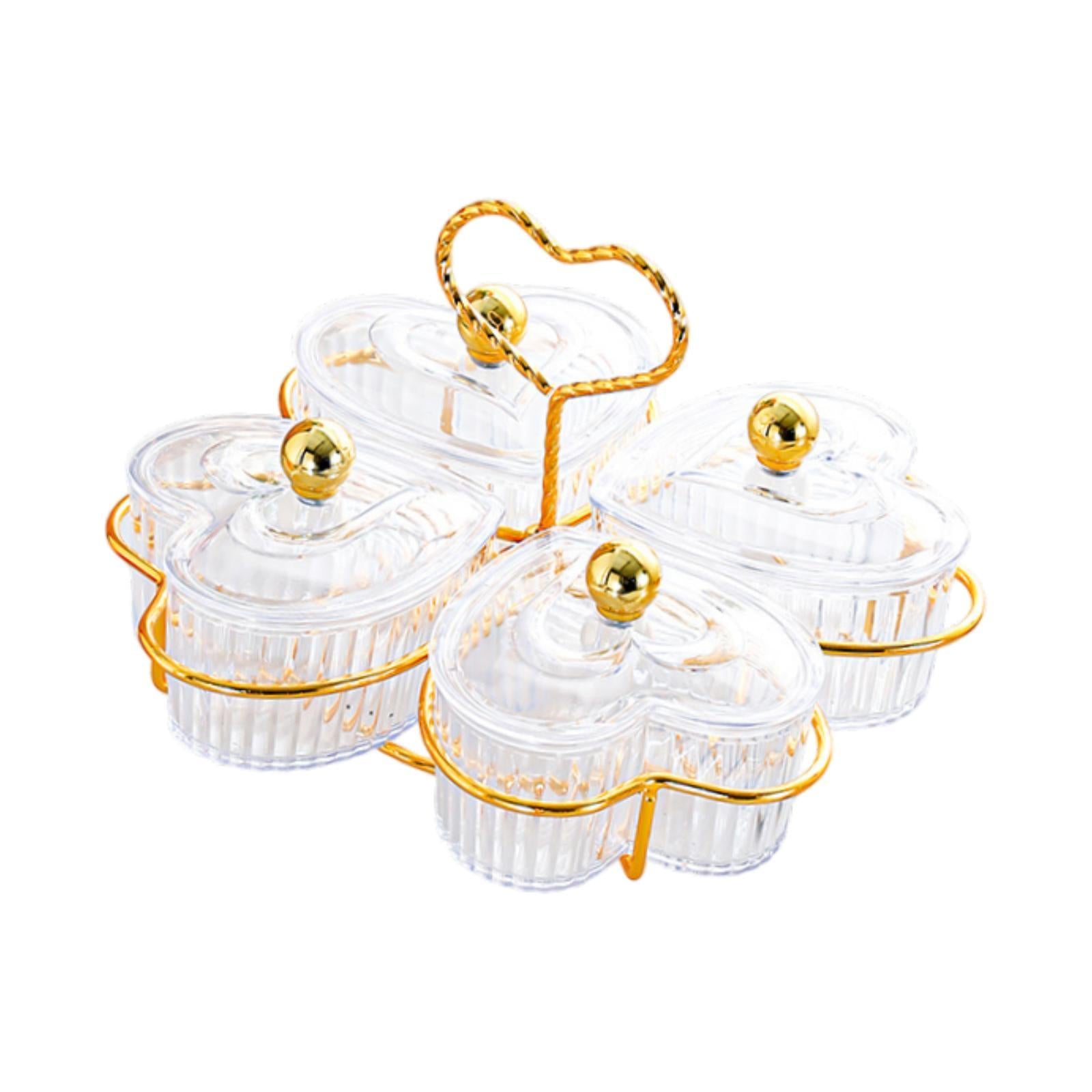 Divided Serving Trays Decorative Snack Platters for Dessert Chip Cookies Clear 4 Bowls