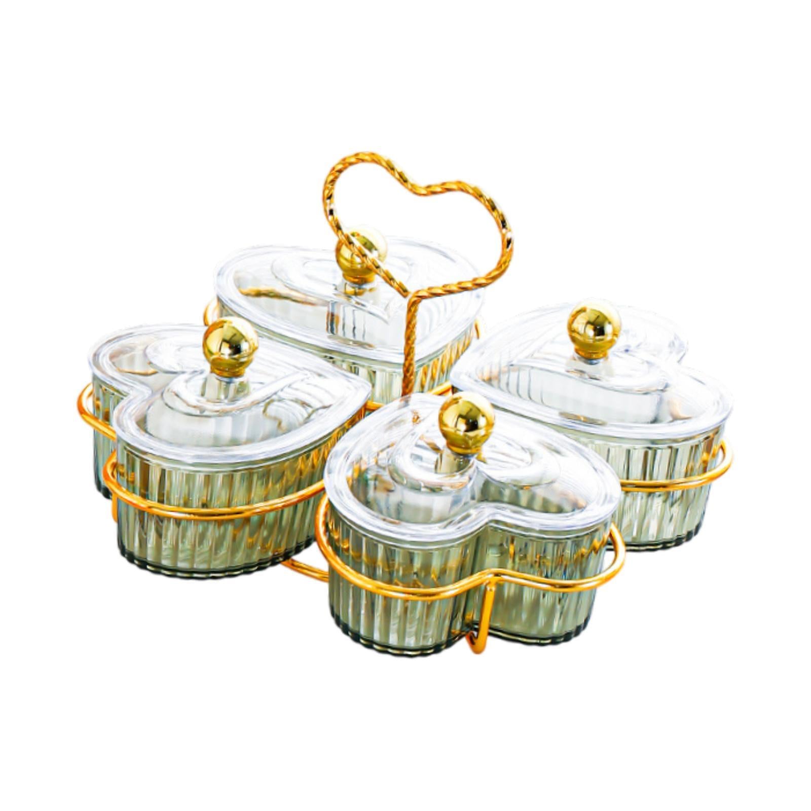 Divided Serving Trays Decorative Snack Platters for Dessert Chip Cookies Green 4 Bowls