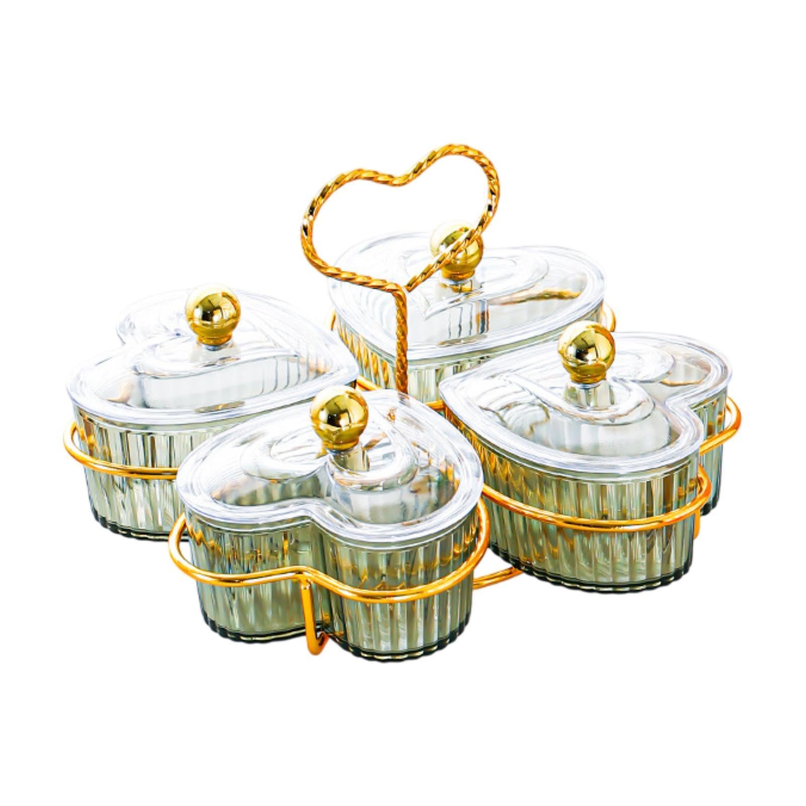 Divided Serving Trays Decorative Snack Platters for Dessert Chip Cookies Green 4 Bowls
