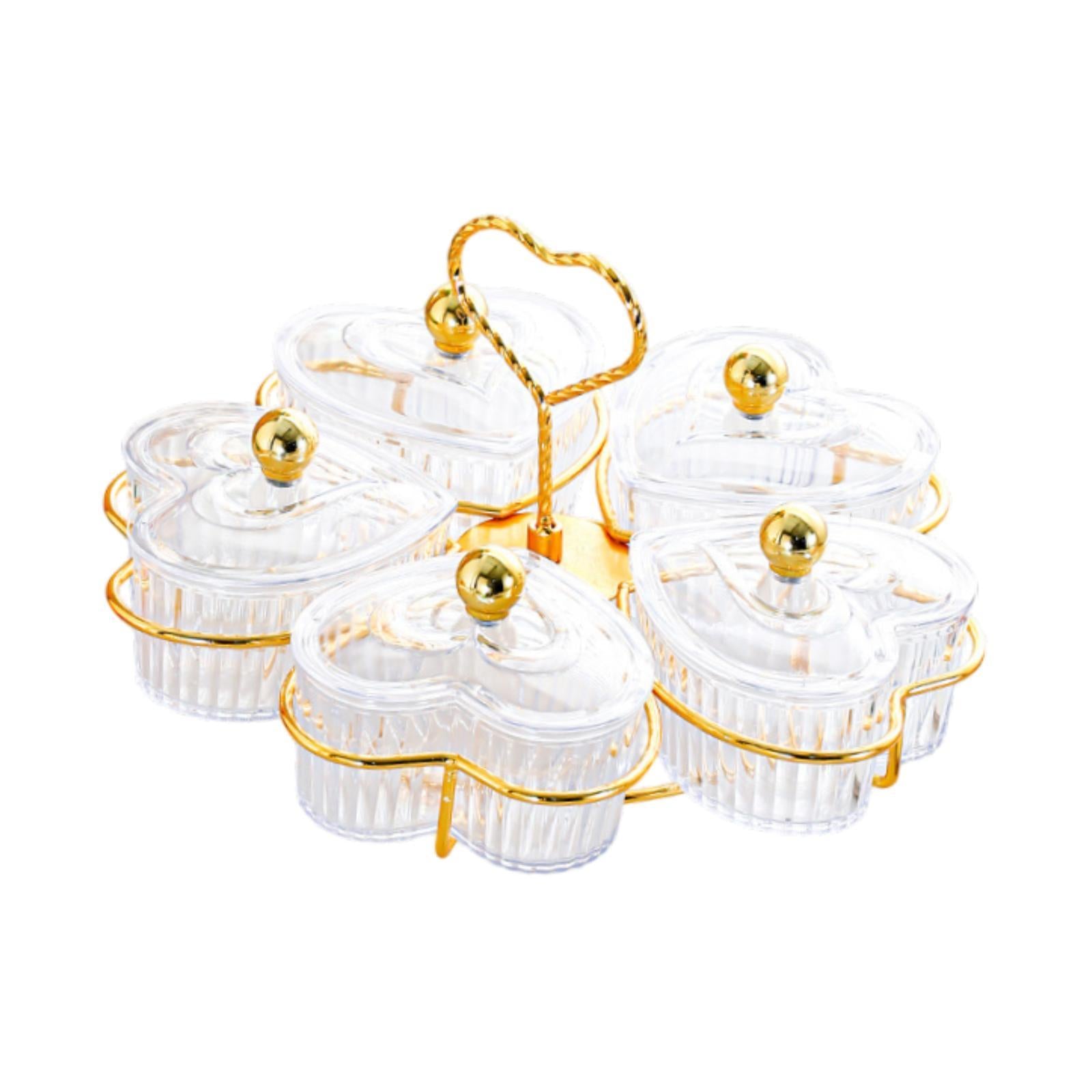 Divided Serving Trays Decorative Snack Platters for Dessert Chip Cookies Clear 5 Bowls