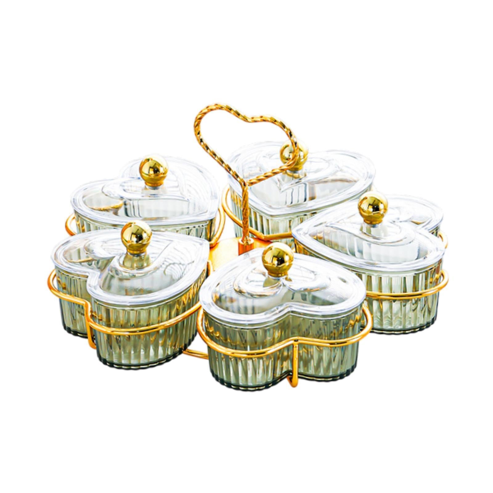 Divided Serving Trays Decorative Snack Platters for Dessert Chip Cookies Green 5 Bowls