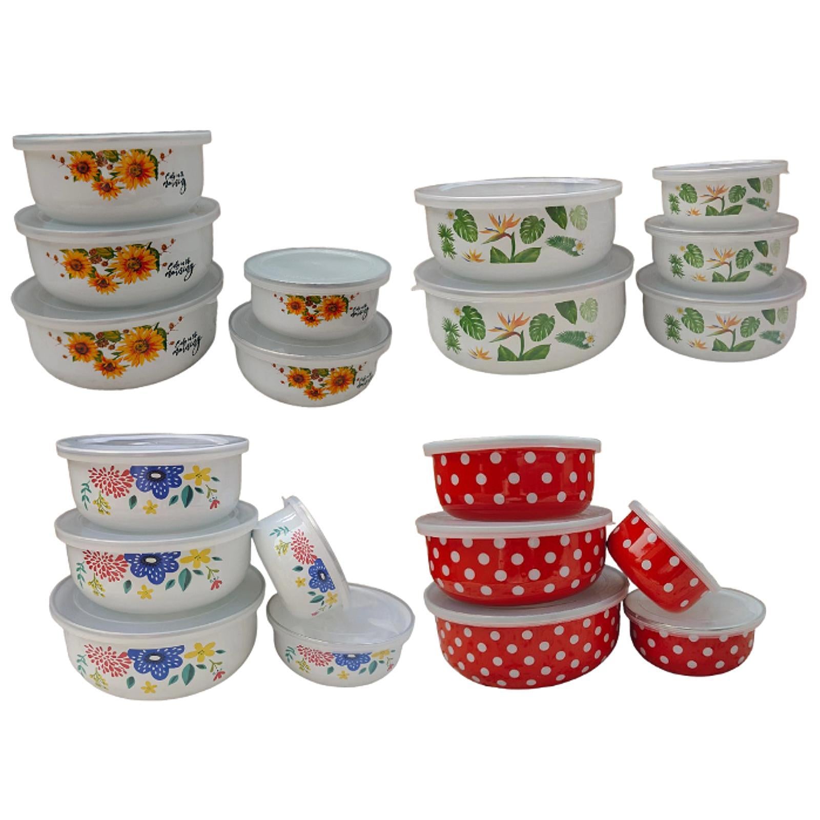 5 Pieces Enamel Bowls with Lids Nesting Bowls Set for Prepping Biscuits Rice Blue