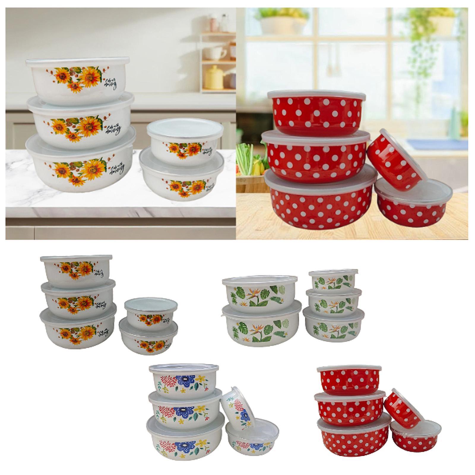 5 Pieces Enamel Bowls with Lids Nesting Bowls Set for Prepping Biscuits Rice Blue