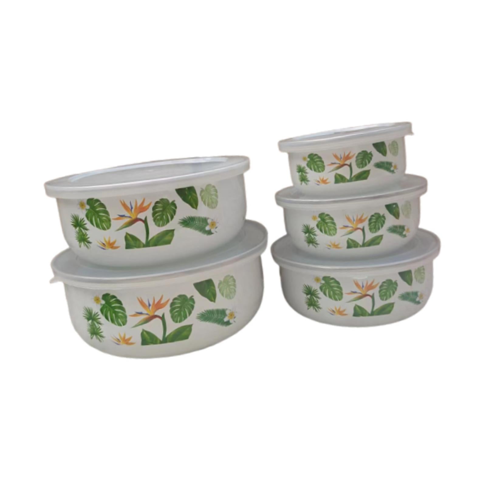5 Pieces Enamel Bowls with Lids Nesting Bowls Set for Prepping Biscuits Rice Green