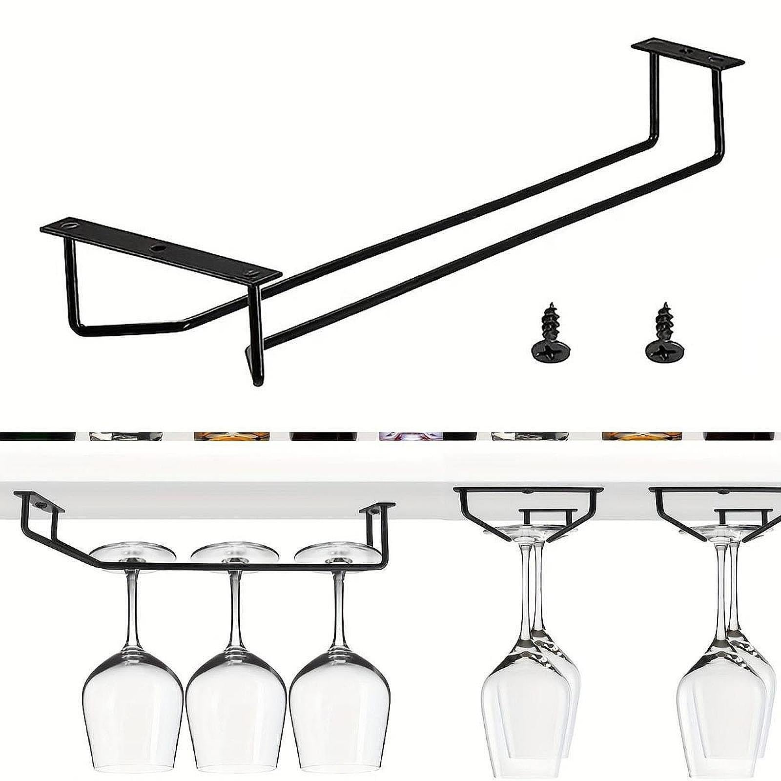 Under Cabinet Wine Glass Holder Iron Shelf for Dining Room Cabinet Household Black