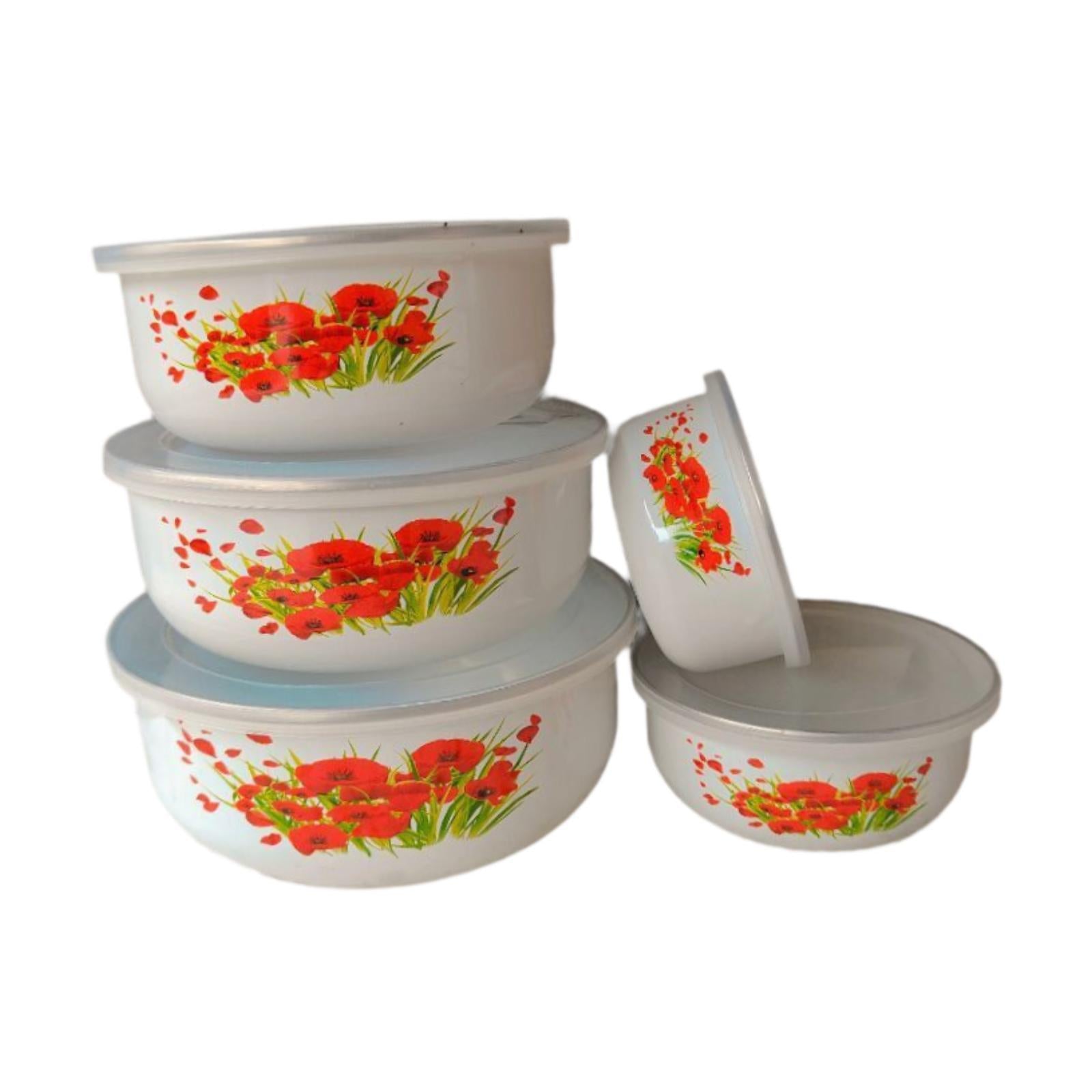 5x Enamel Bowls Baking Cooking Dinnerware Prep Bowls for Soup Sealed Noodles Style B