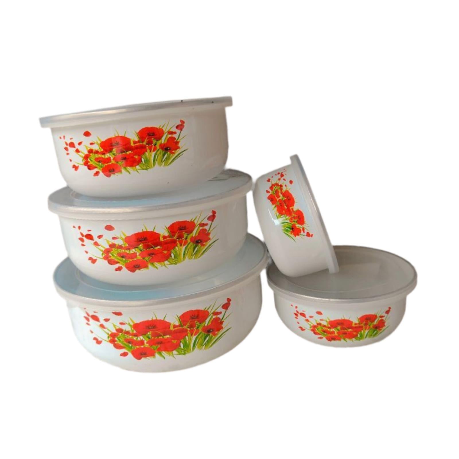 5x Enamel Bowls Baking Cooking Dinnerware Prep Bowls for Soup Sealed Noodles Style B