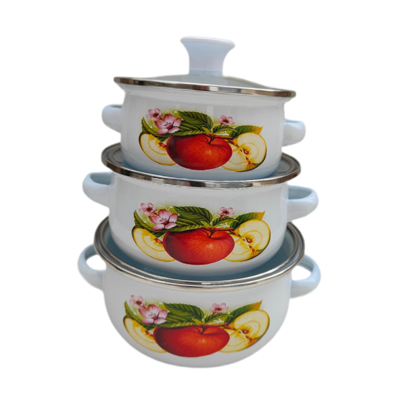 3Pcs Enamel Stockpot Enamelware Cookware Set for Induction Cookers Gas Stove C