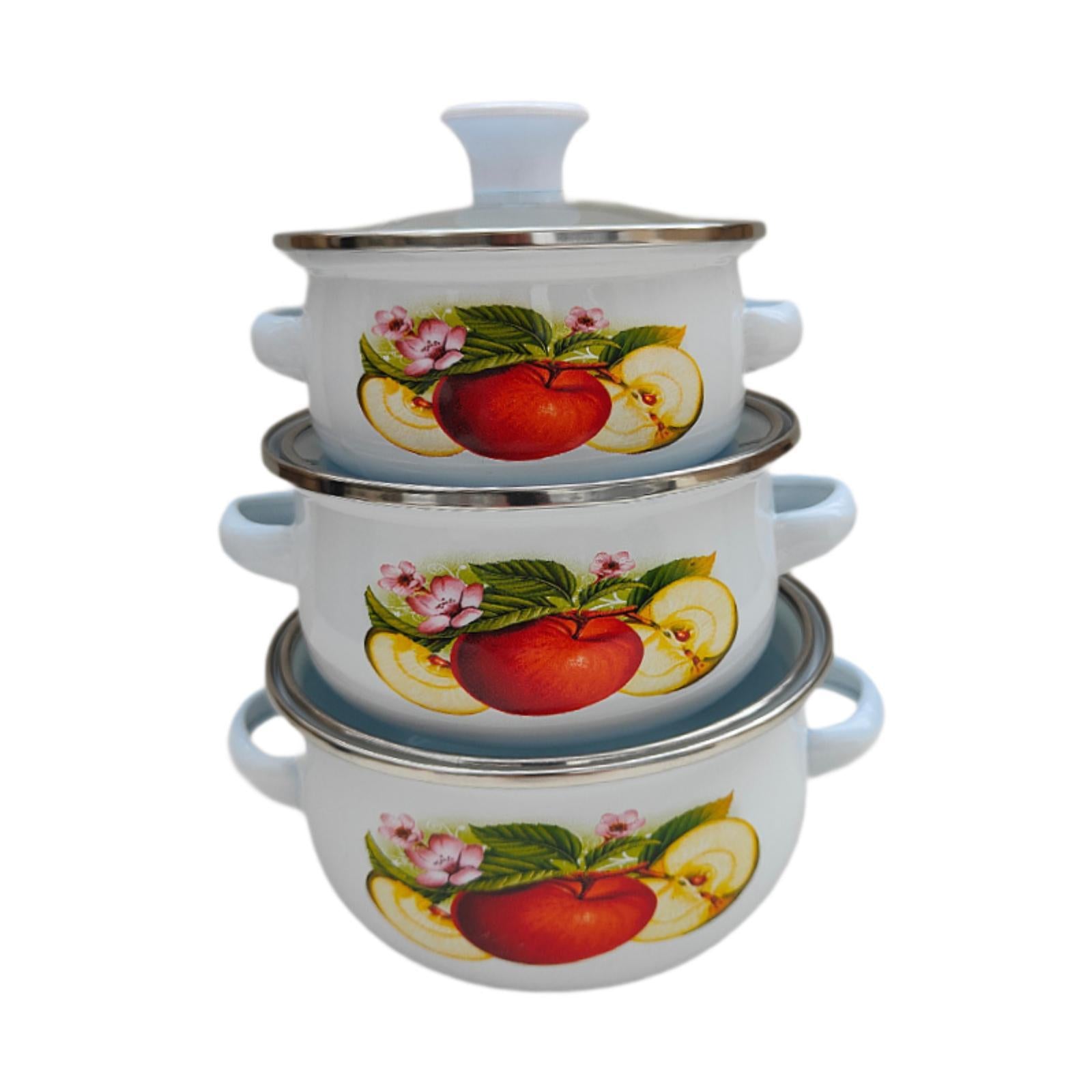 3Pcs Enamel Stockpot Enamelware Cookware Set for Induction Cookers Gas Stove C