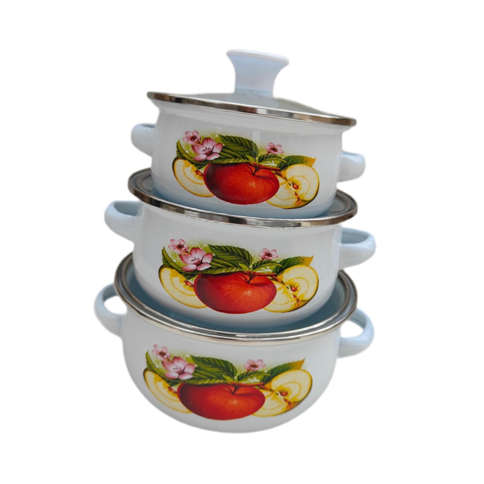 3Pcs Enamel Stockpot Enamelware Cookware Set for Induction Cookers Gas Stove C
