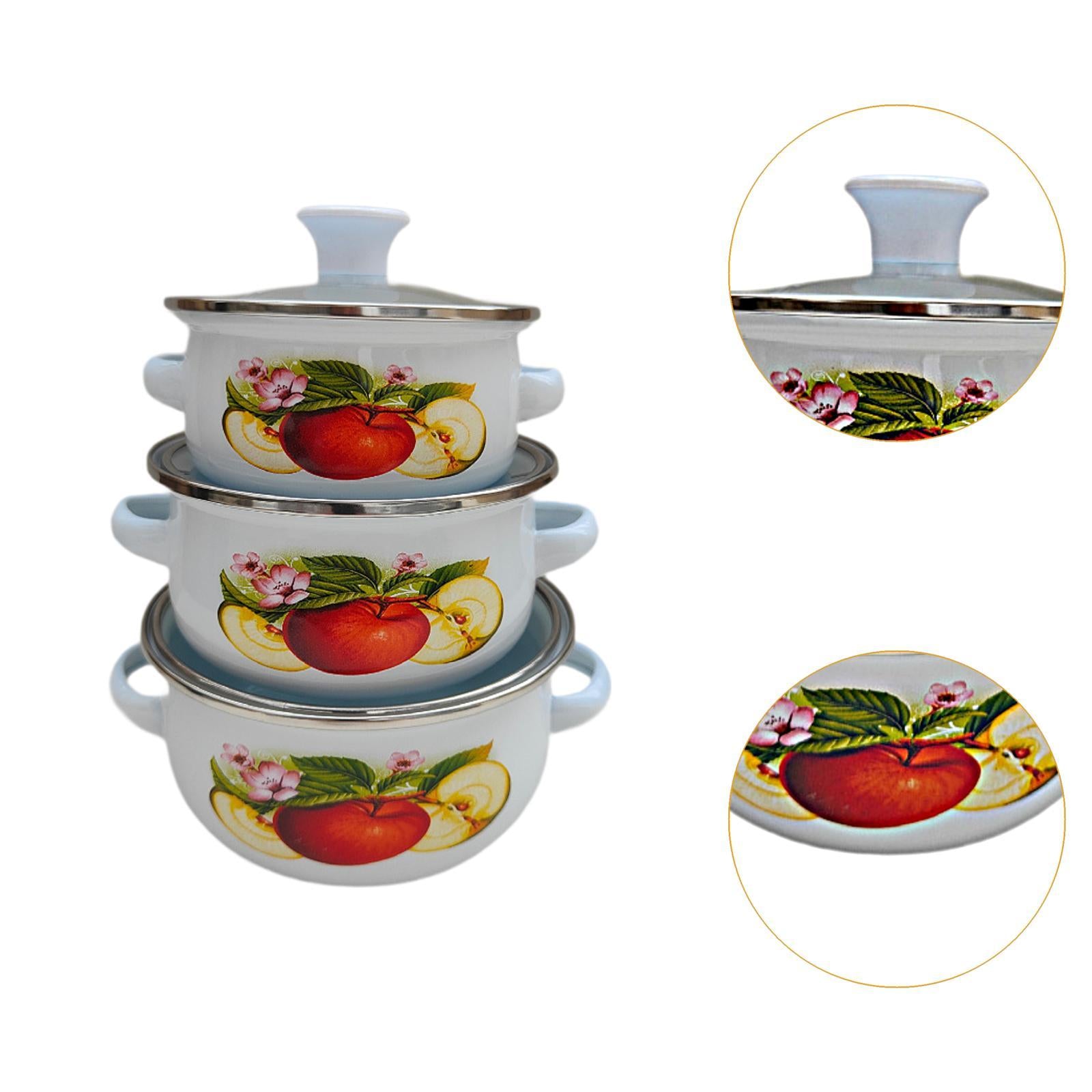 3Pcs Enamel Stockpot Enamelware Cookware Set for Induction Cookers Gas Stove C