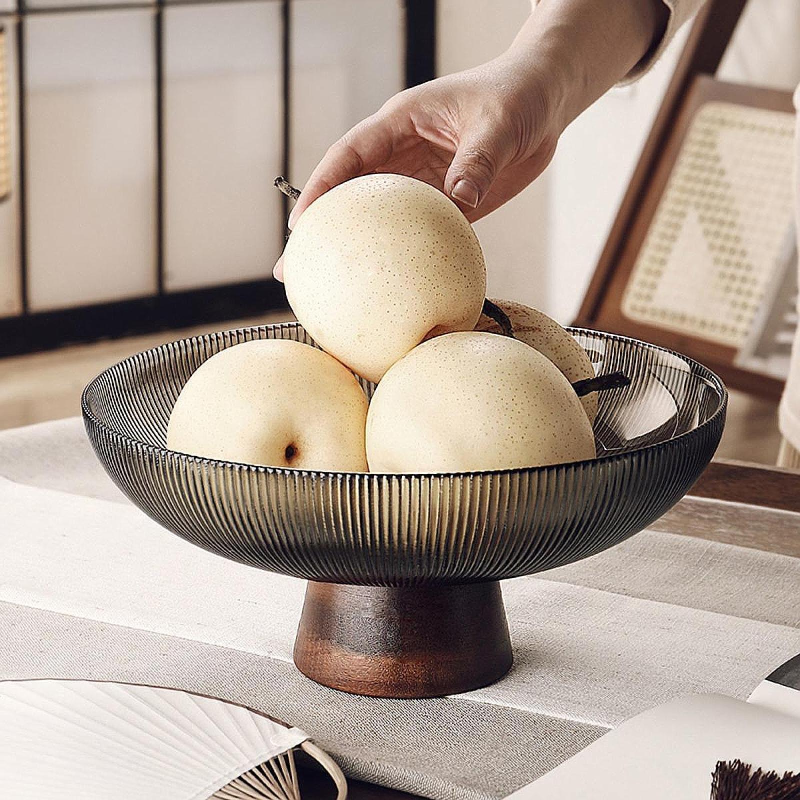 Fruit Bowl Wood Bread Basket Stand for Countertop Sundries Coffee Table