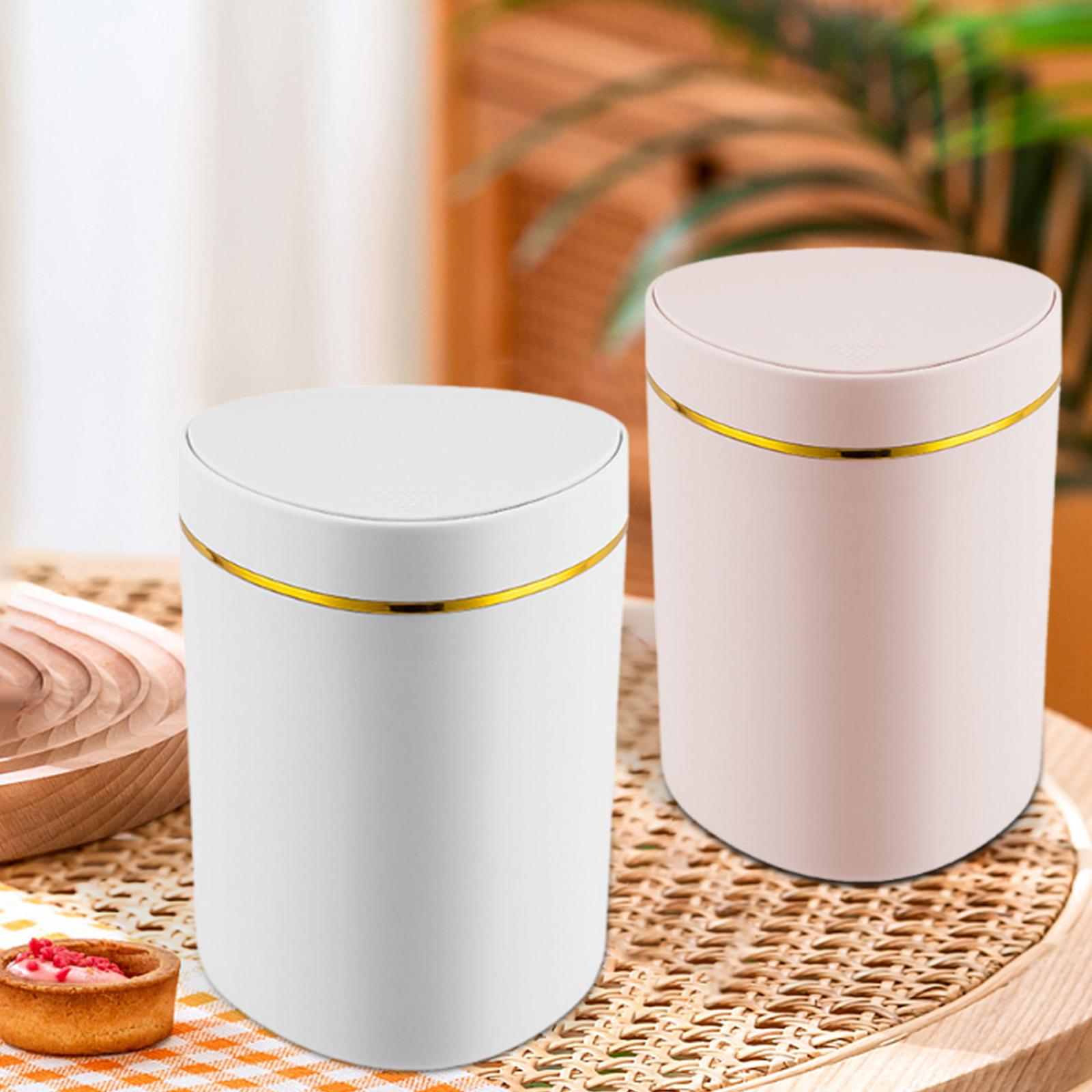 Desktop Small Trash Can with Lid Compact Waste Basket for Dorm Bedroom Table White