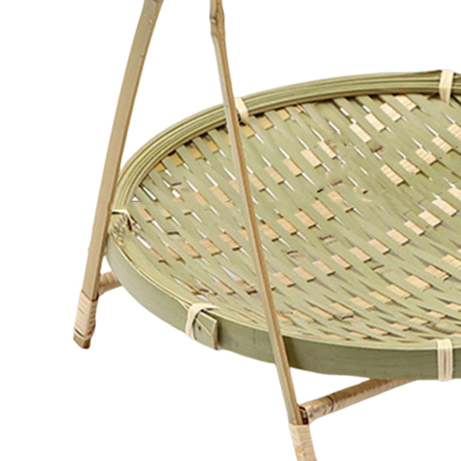 Bamboo Woven Basket Portable Snack Bread Basket for Camping Party Restaurant Style A
