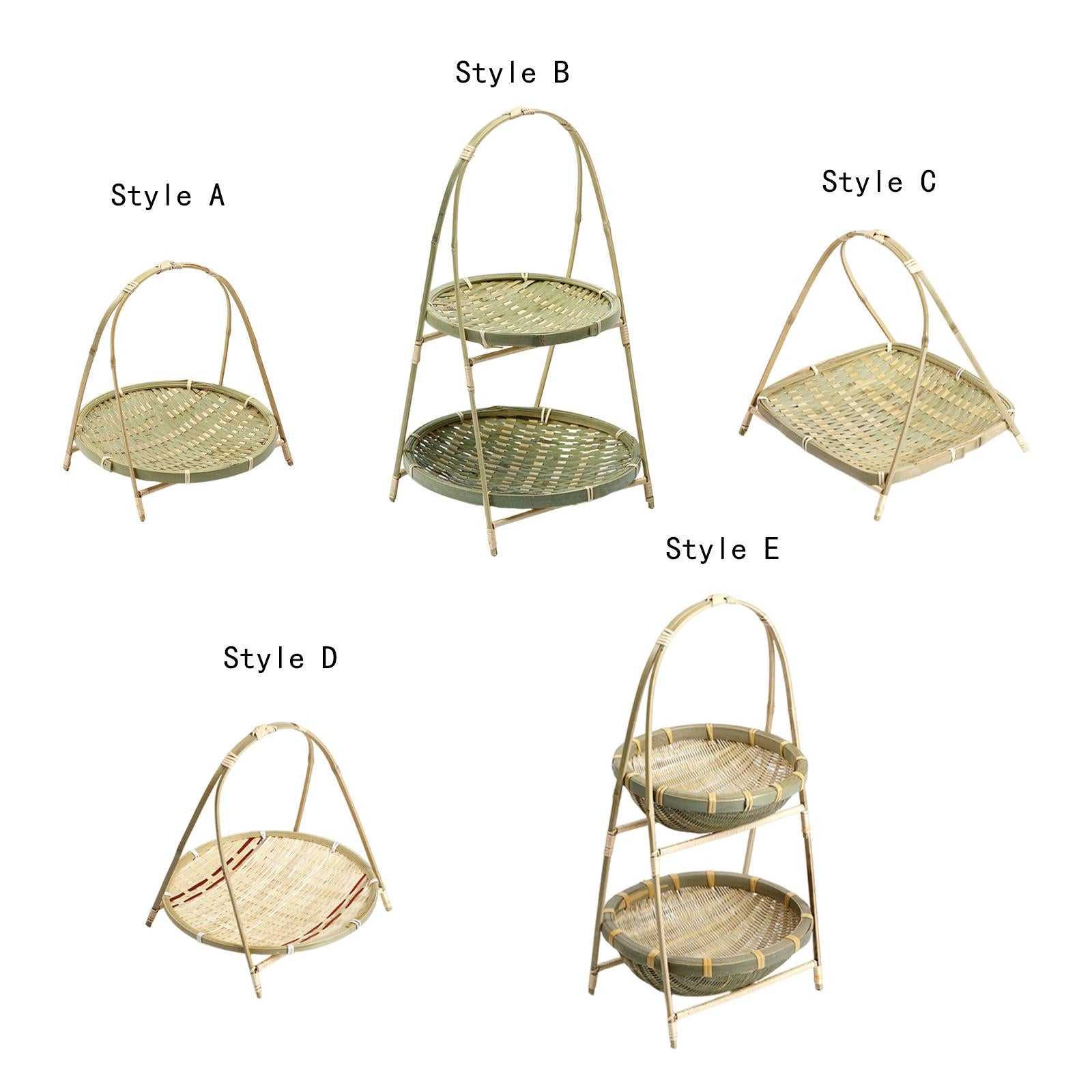 Bamboo Woven Basket Portable Snack Bread Basket for Camping Party Restaurant Style A