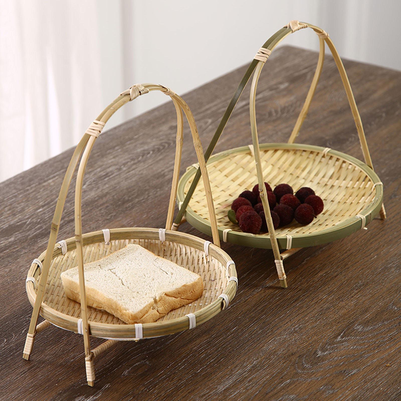 Bamboo Woven Basket Portable Snack Bread Basket for Camping Party Restaurant Style B